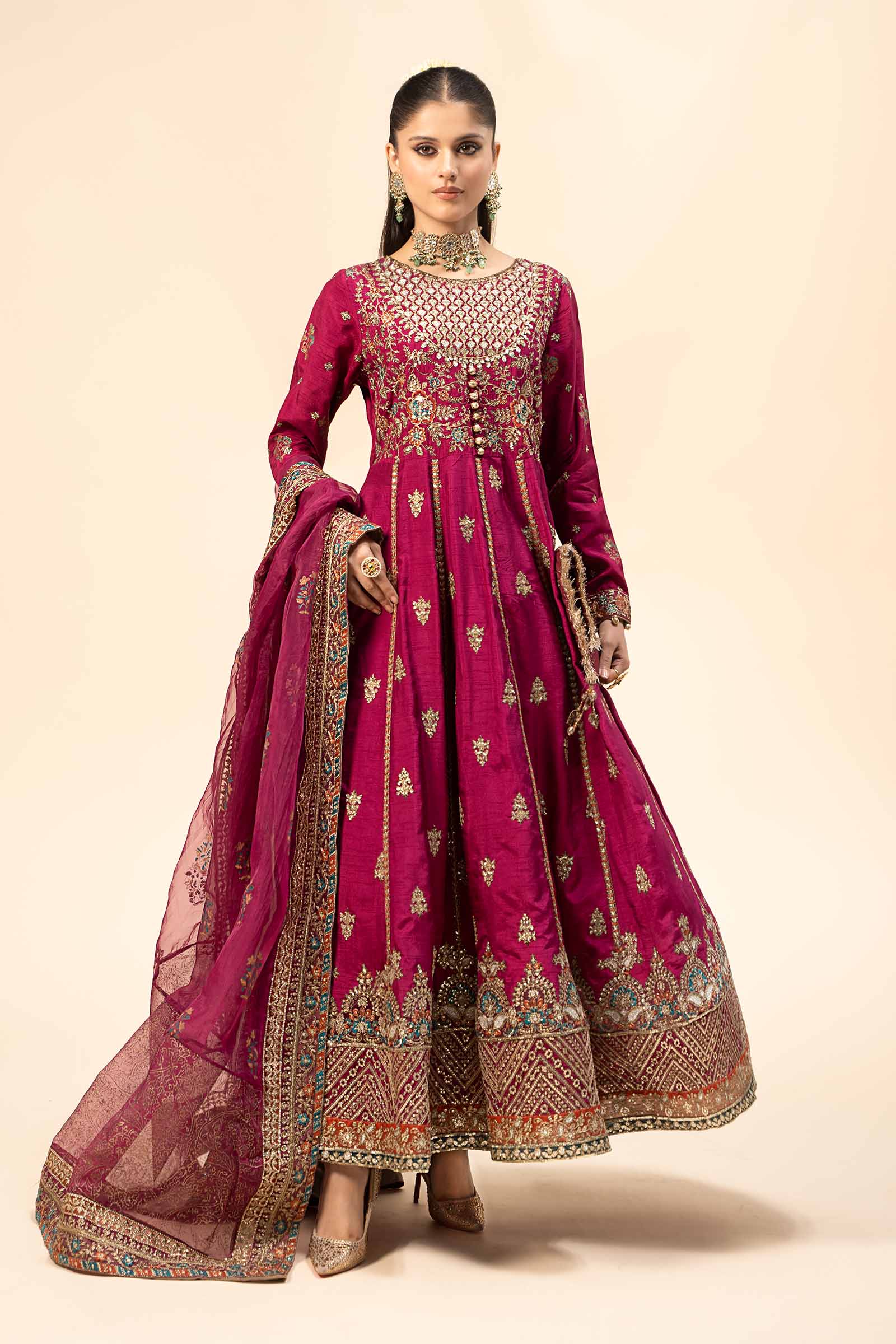 3 Piece Embroidered Raw Silk Suit