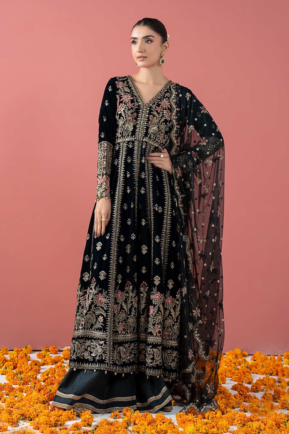 3 Piece Embroidered Velvet Suit
