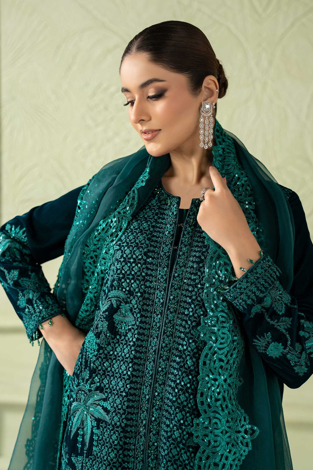 3 Piece Embroidered Velvet Suit