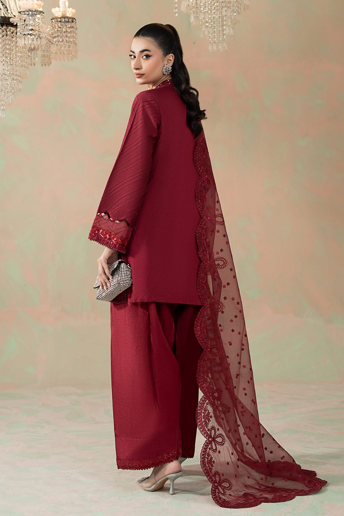 3 Piece Embroidered Silk Net Suit
