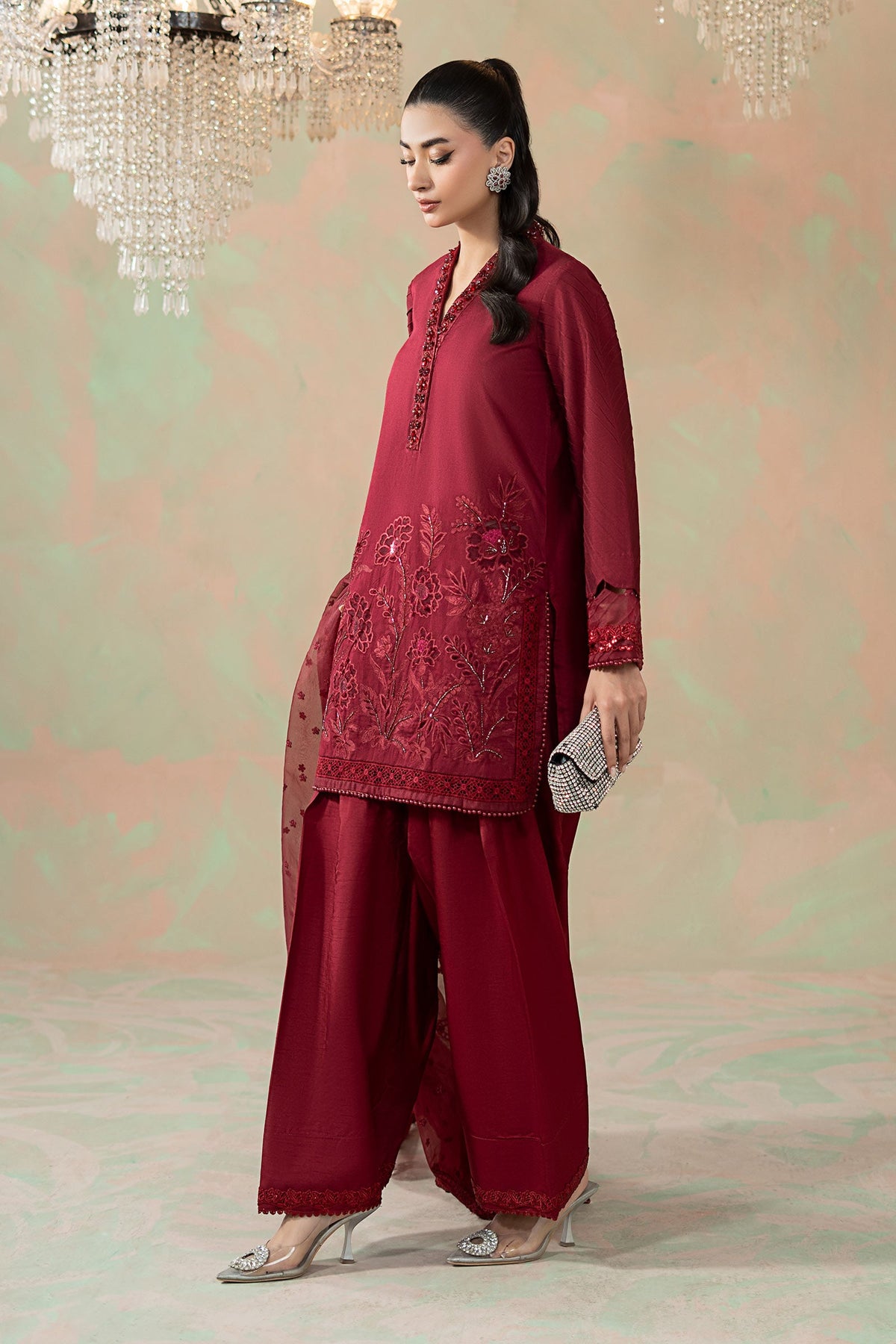 3 Piece Embroidered Silk Net Suit