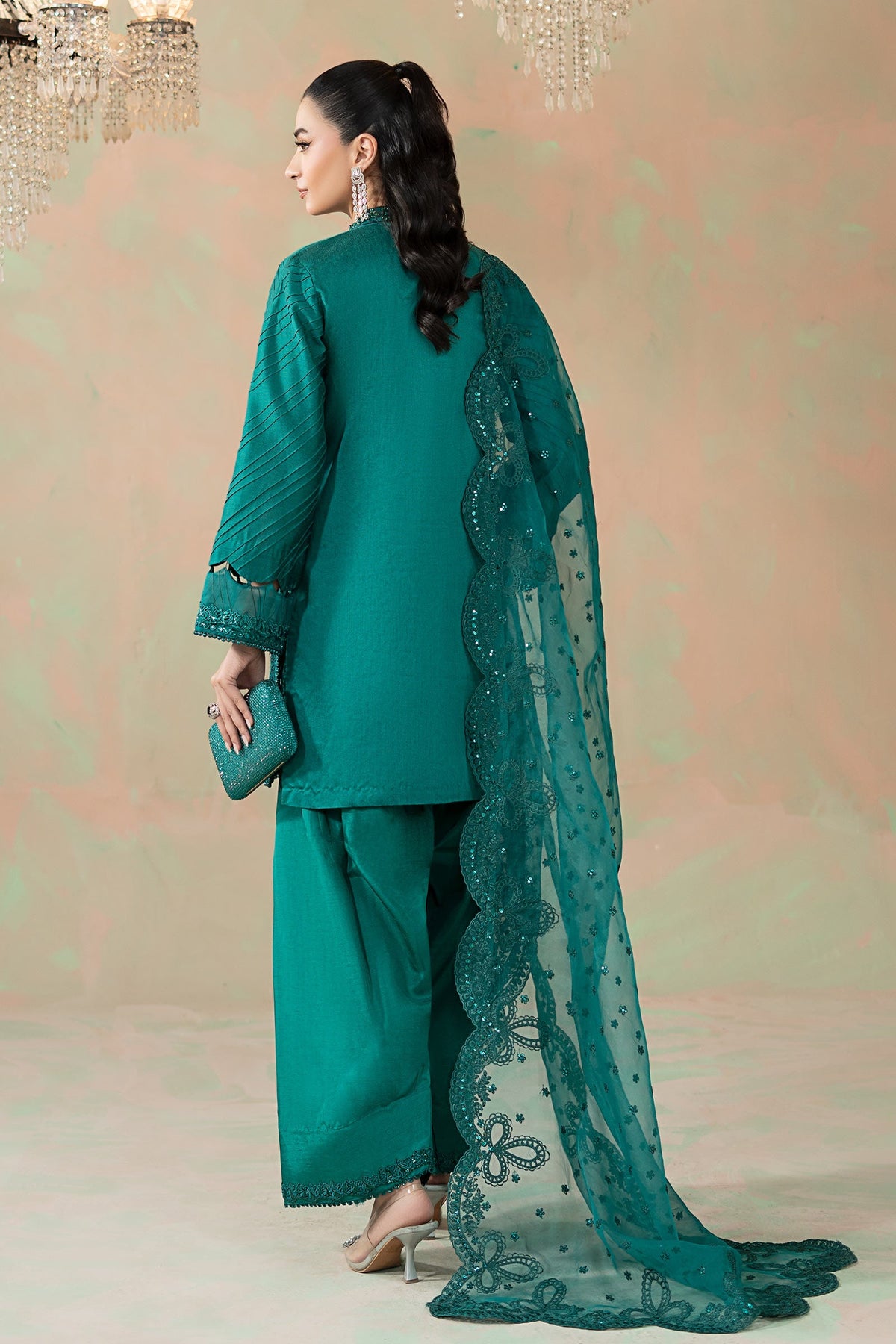3 Piece Embroidered Silk Net Suit