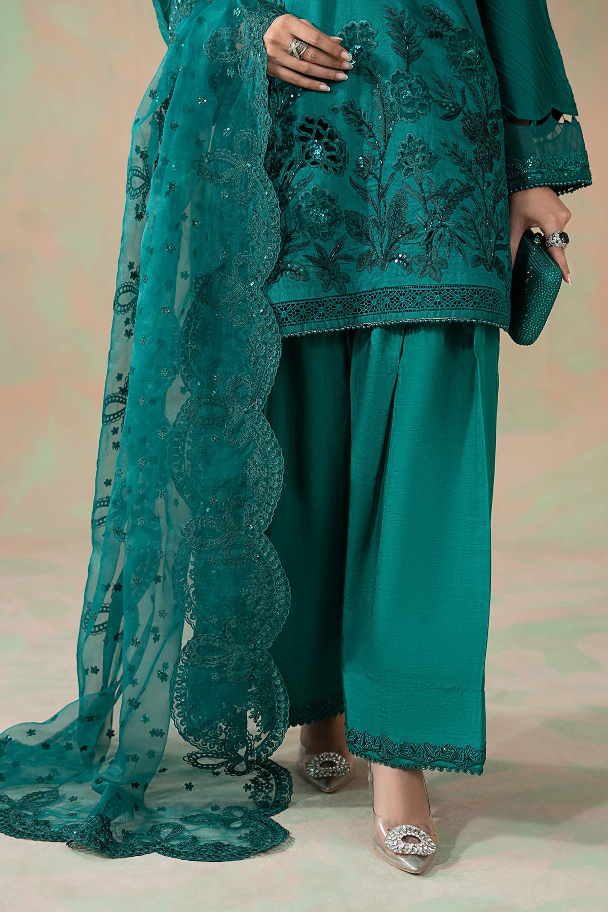 3 Piece Embroidered Silk Net Suit