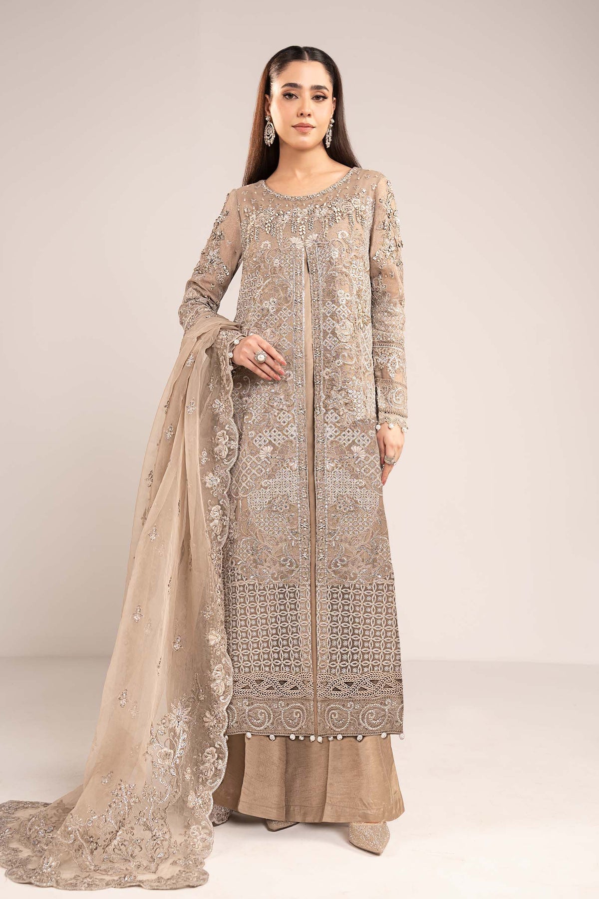 3 Piece Embroidered Net Suit