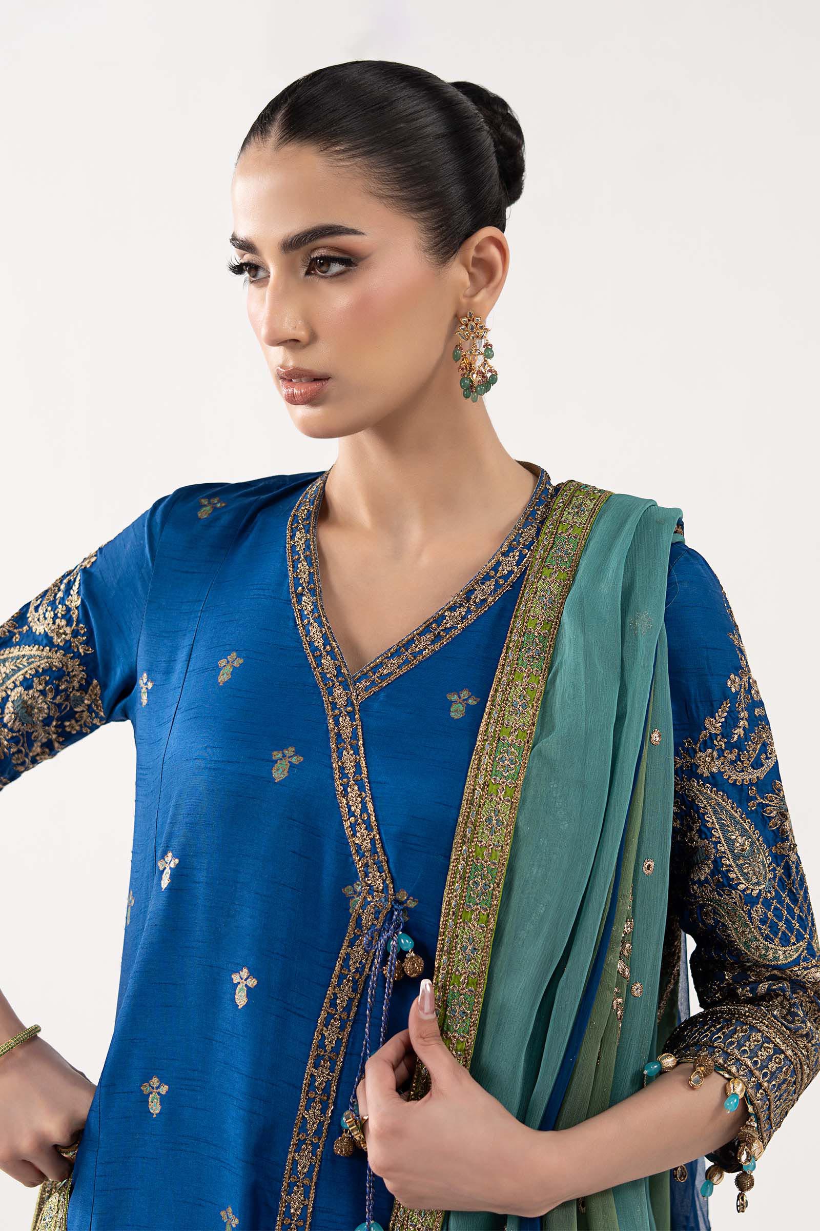 3 Piece Embroidered Raw Silk Suit
