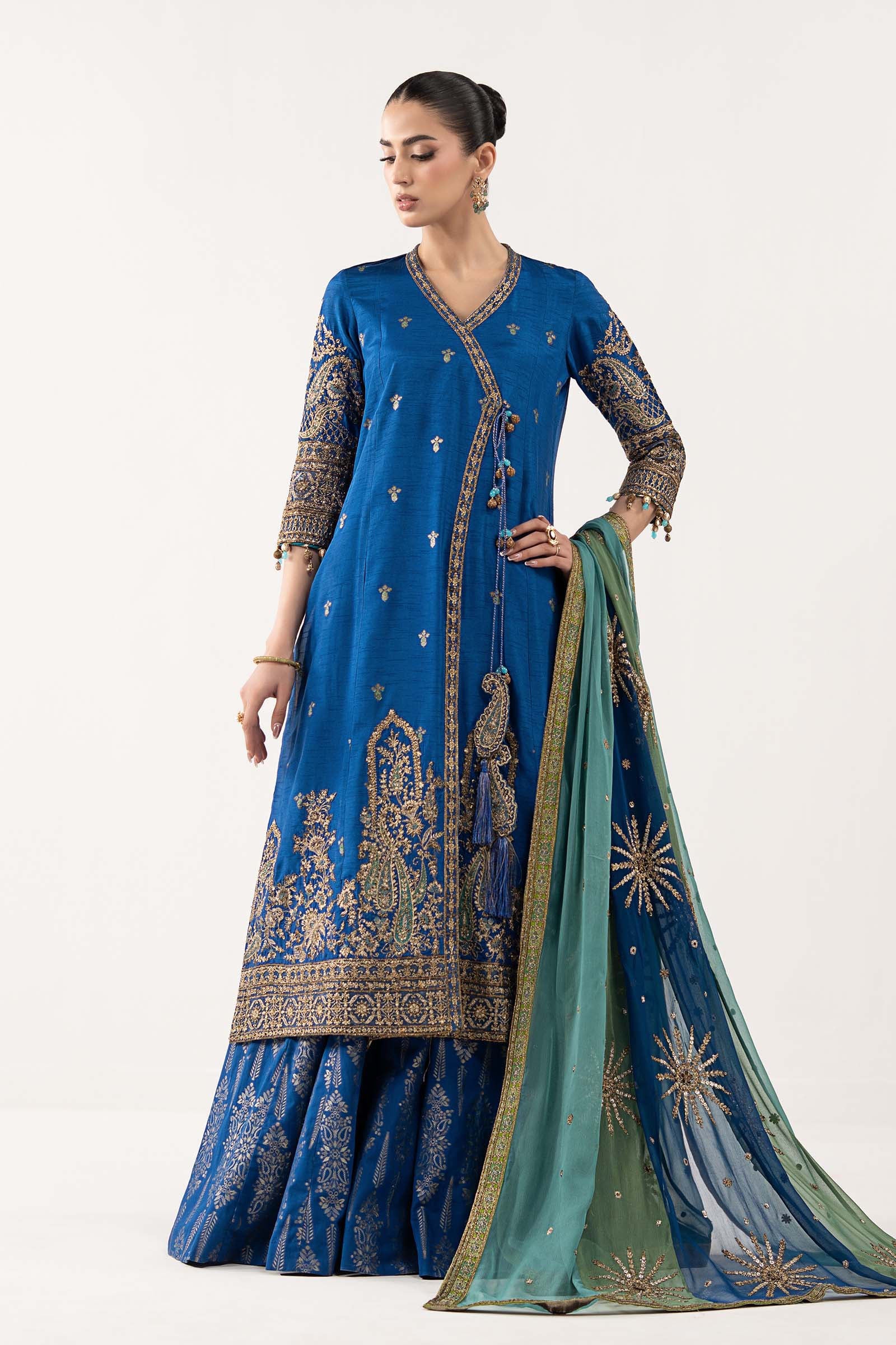 3 Piece Embroidered Raw Silk Suit