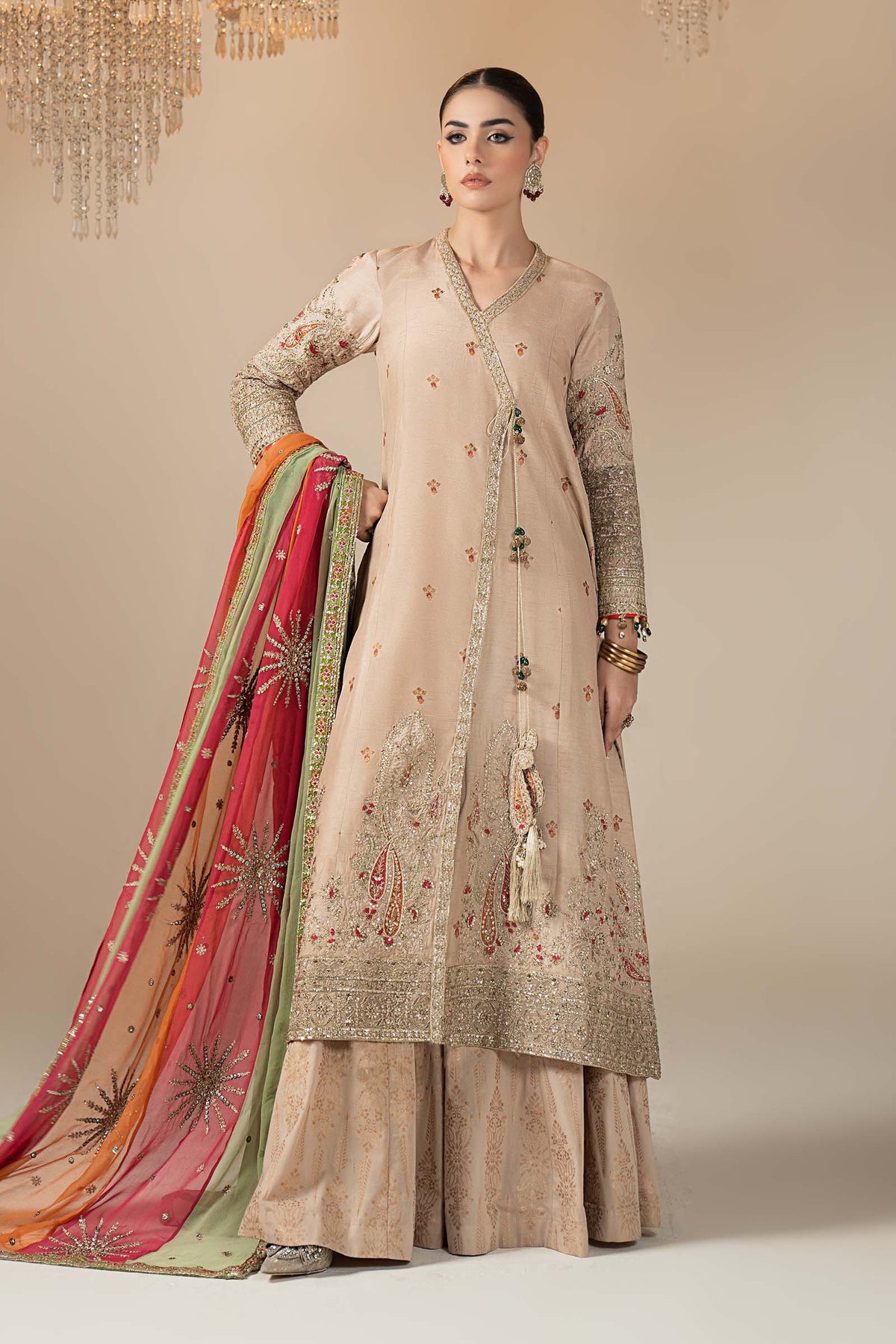 3 Piece Embroidered Raw Silk Suit