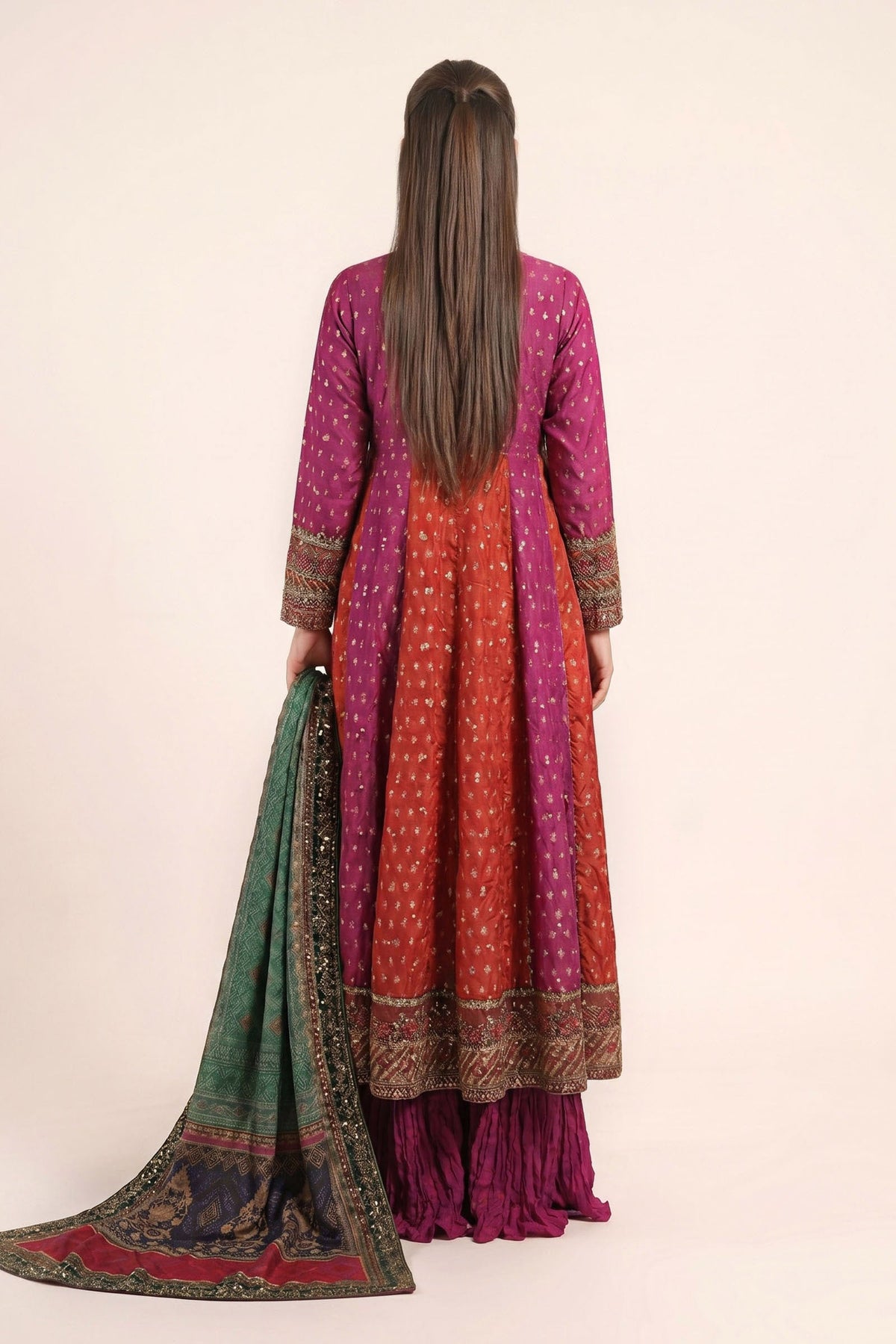 3 Piece Embroidered Silk Lurex Jacquard Suit