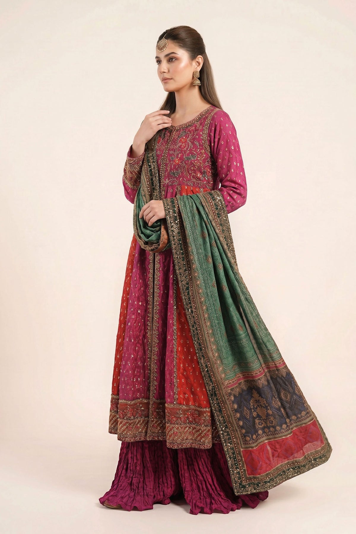 3 Piece Embroidered Silk Lurex Jacquard Suit