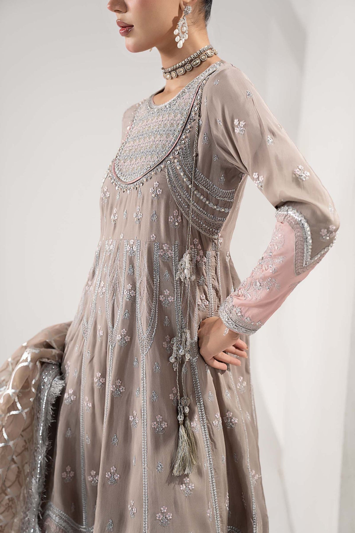 3 Piece Embroidered Raw Silk Suit