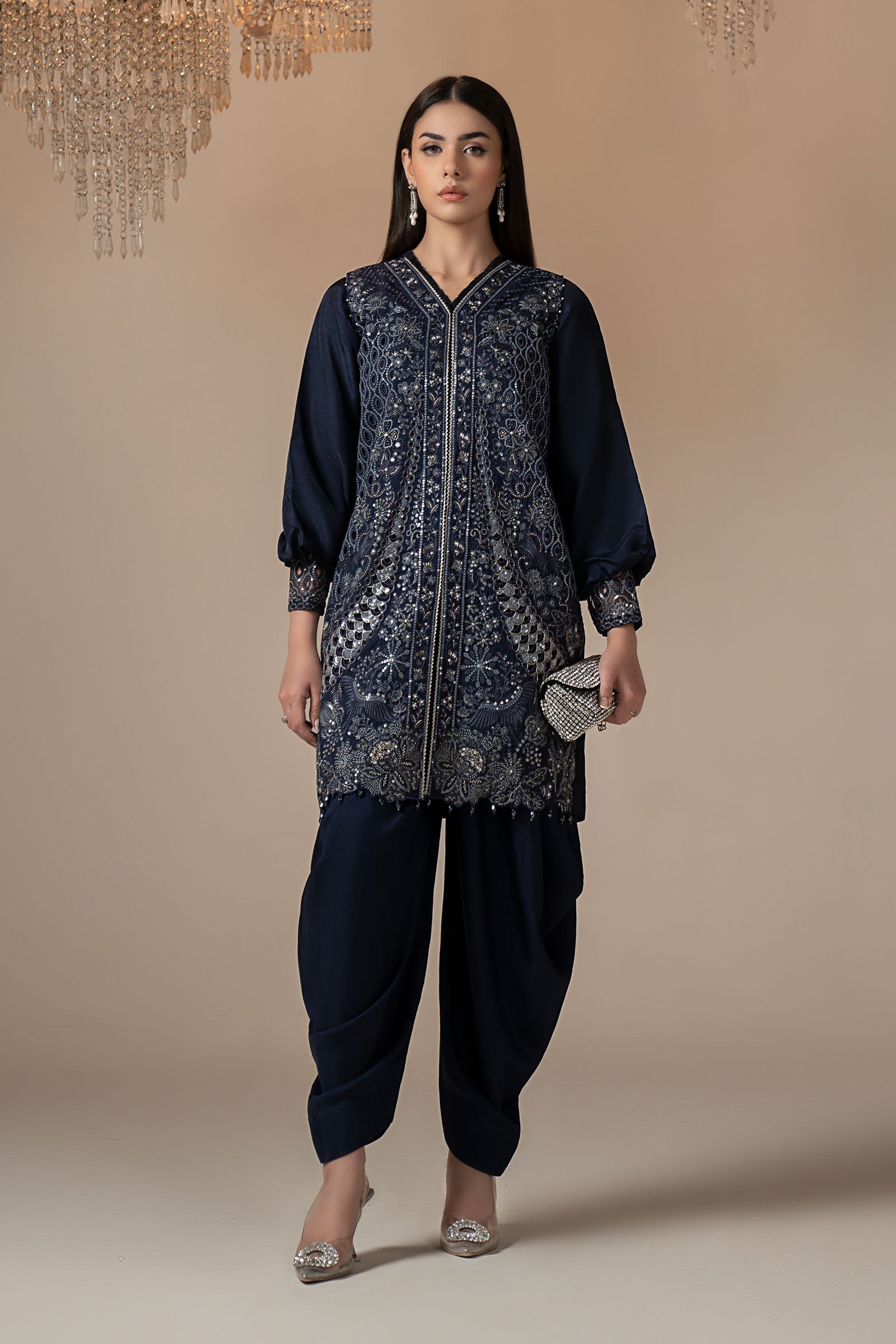 3 Piece Embroidered Raw Silk Suit