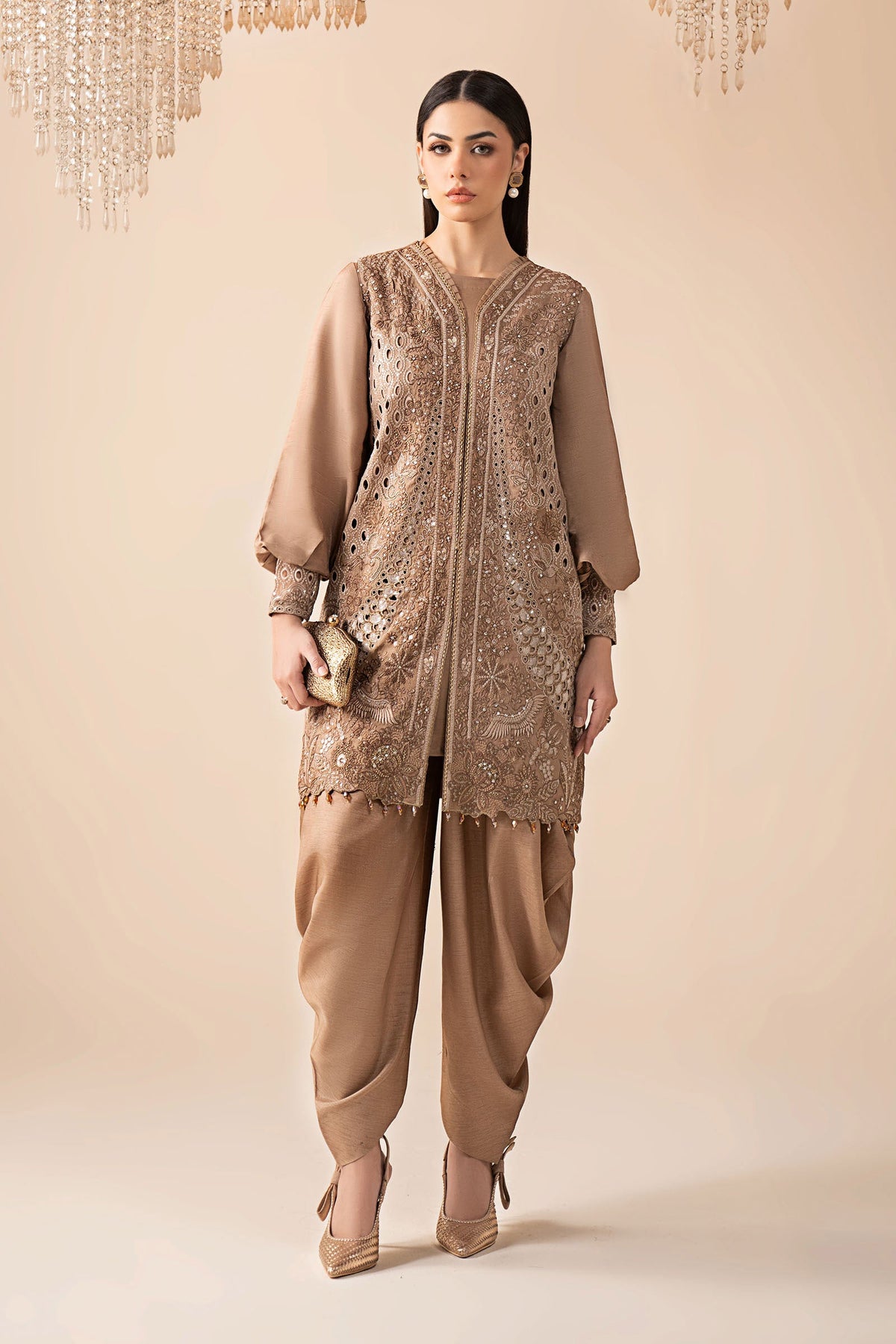 3 Piece Embroidered Raw Silk Suit