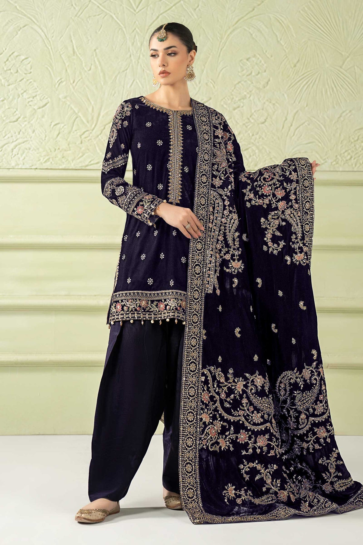 3 Piece Embroidered Velvet Suit