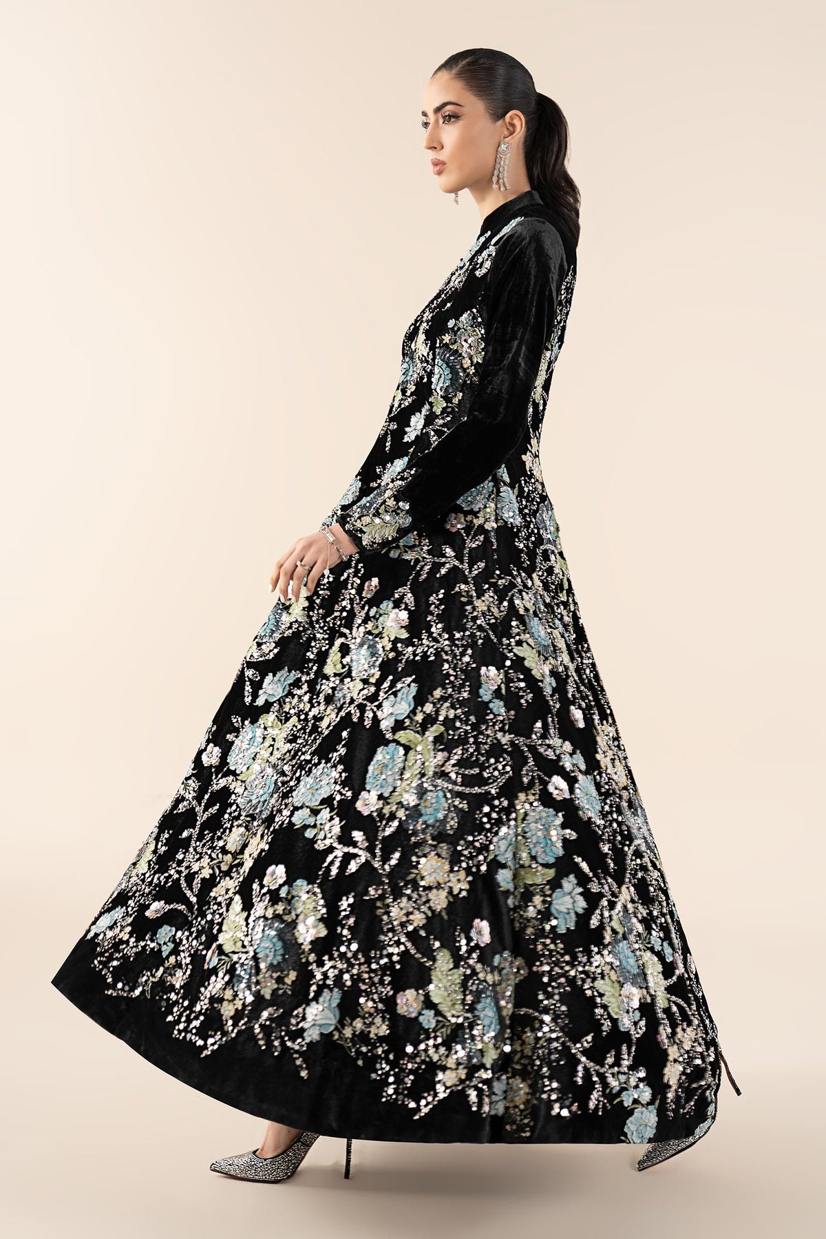 3 Piece Embroidered Velvet Suit