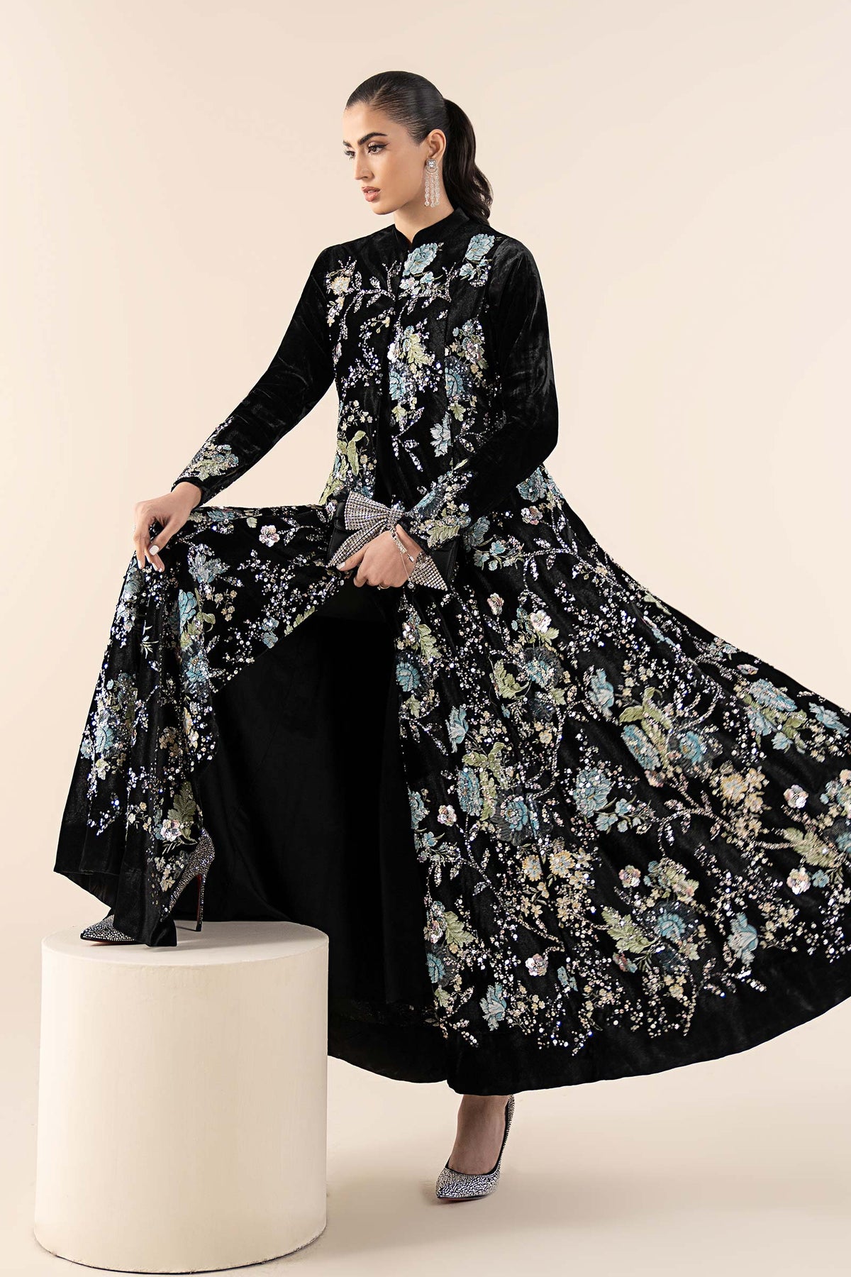 3 Piece Embroidered Velvet Suit