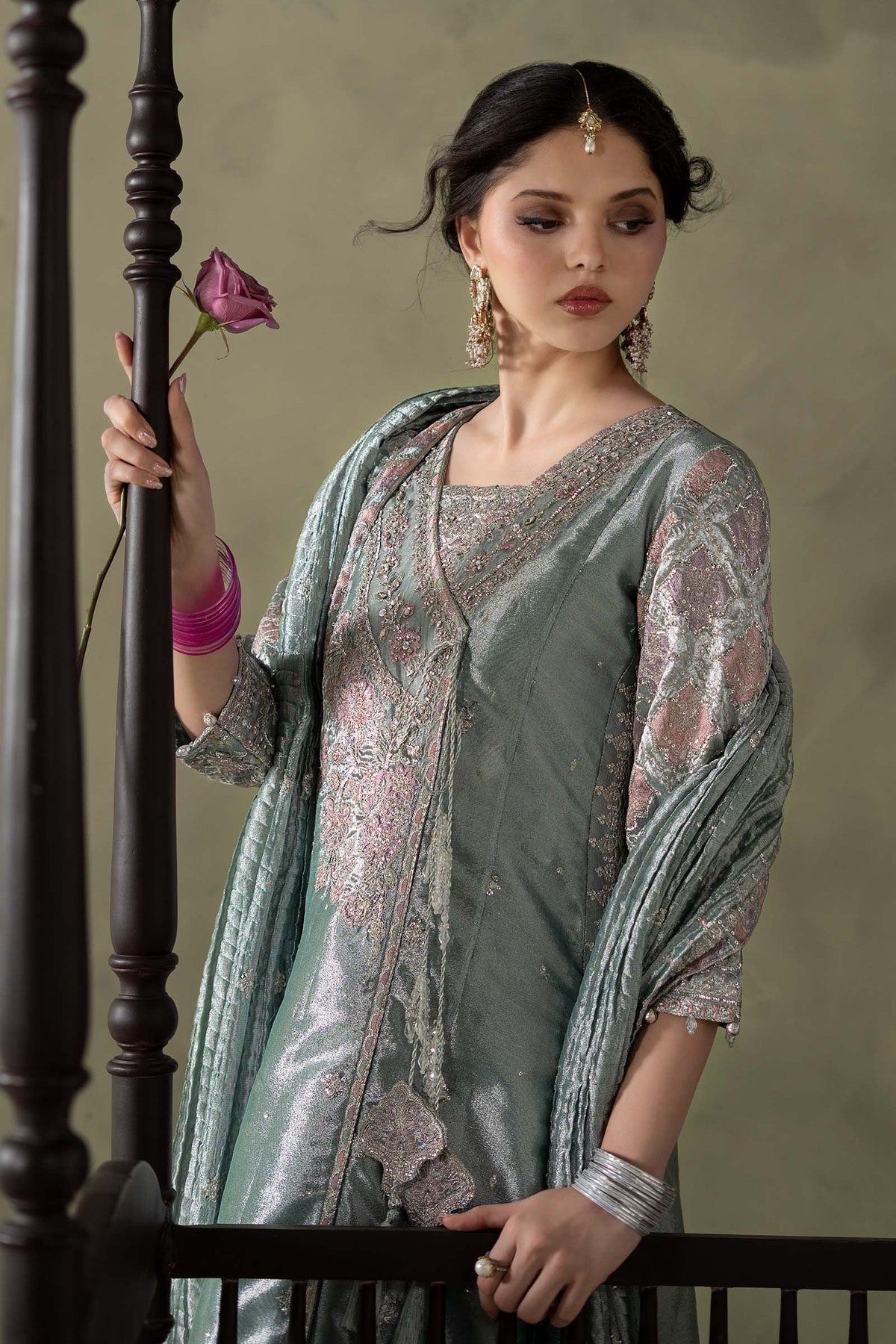 3 Piece Embroidered Zari Tissue Suit