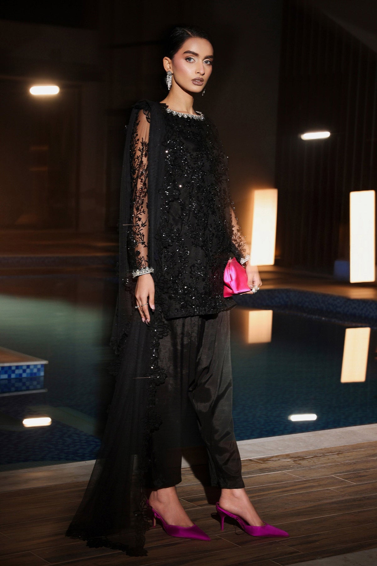 3 Piece Embroidered Net Suit