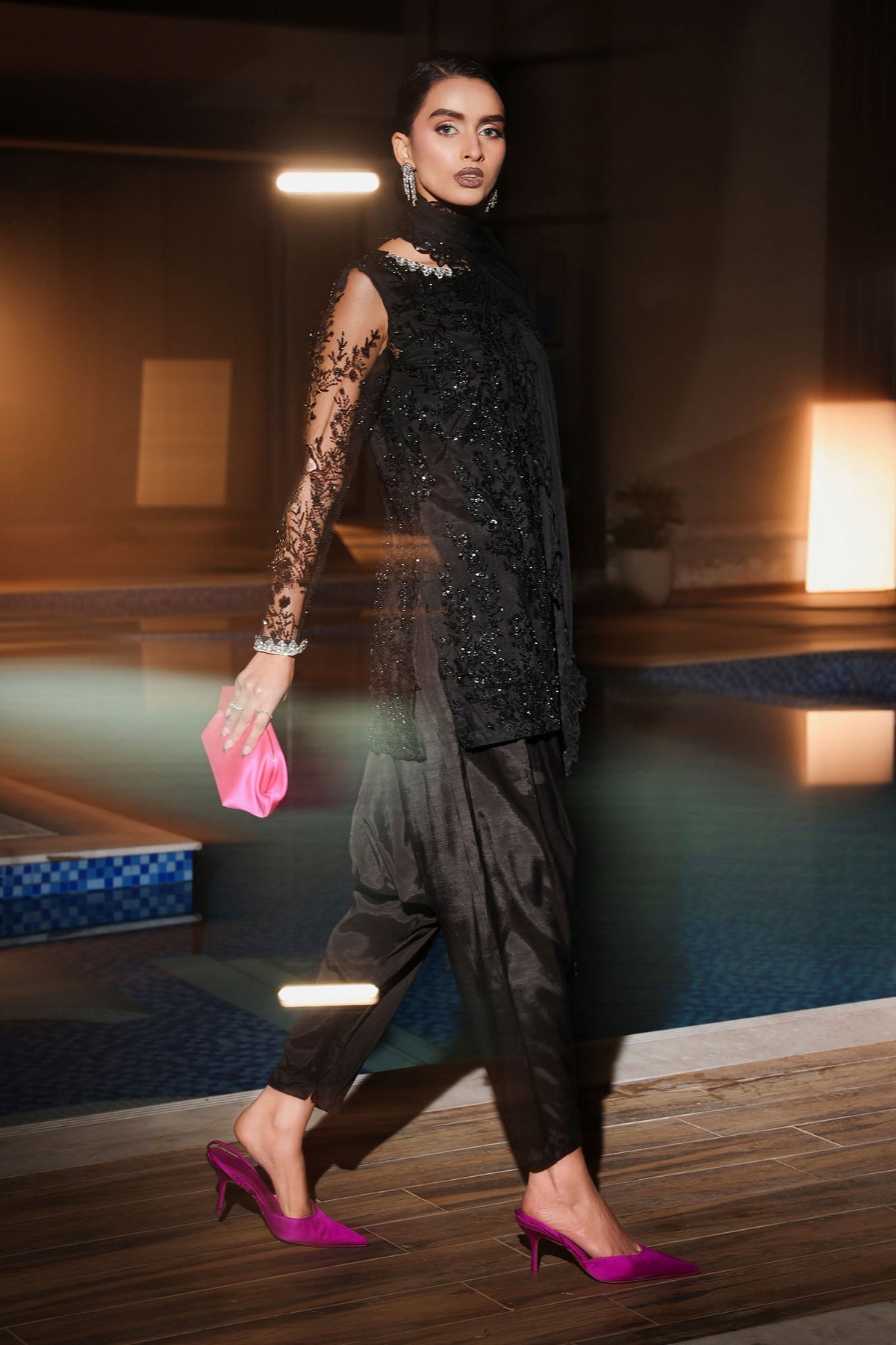 3 Piece Embroidered Net Suit