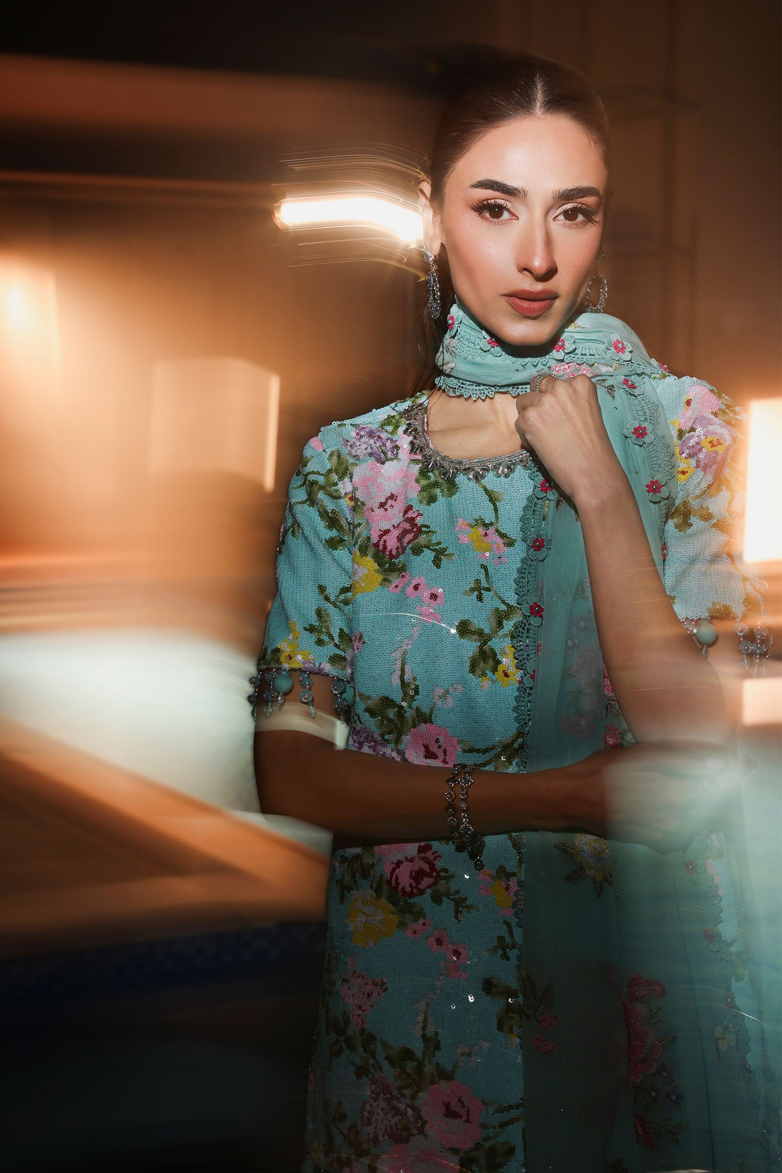 3 Piece Embroidered Net Suit