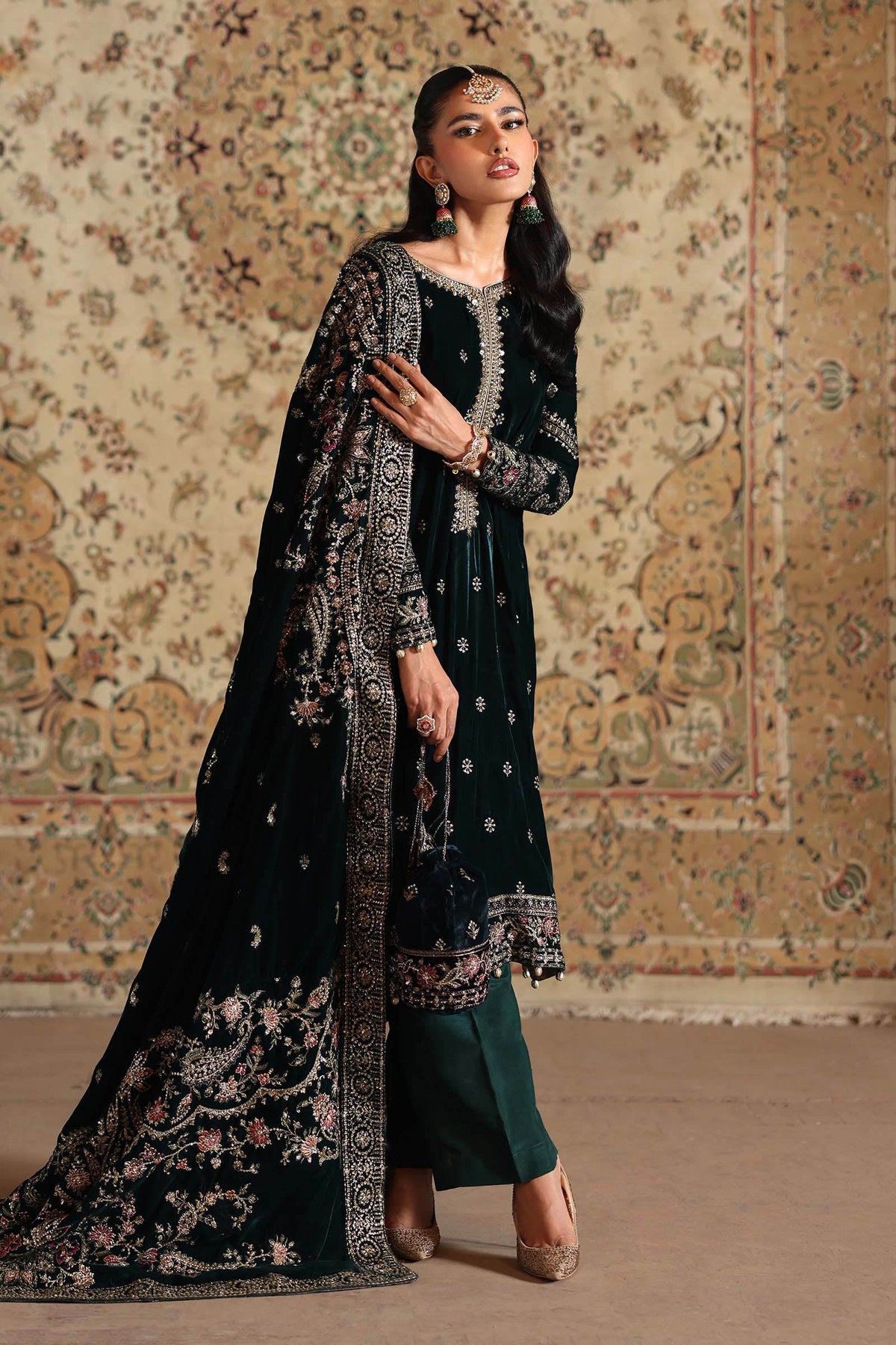 3 Piece Embroidered Velvet Suit