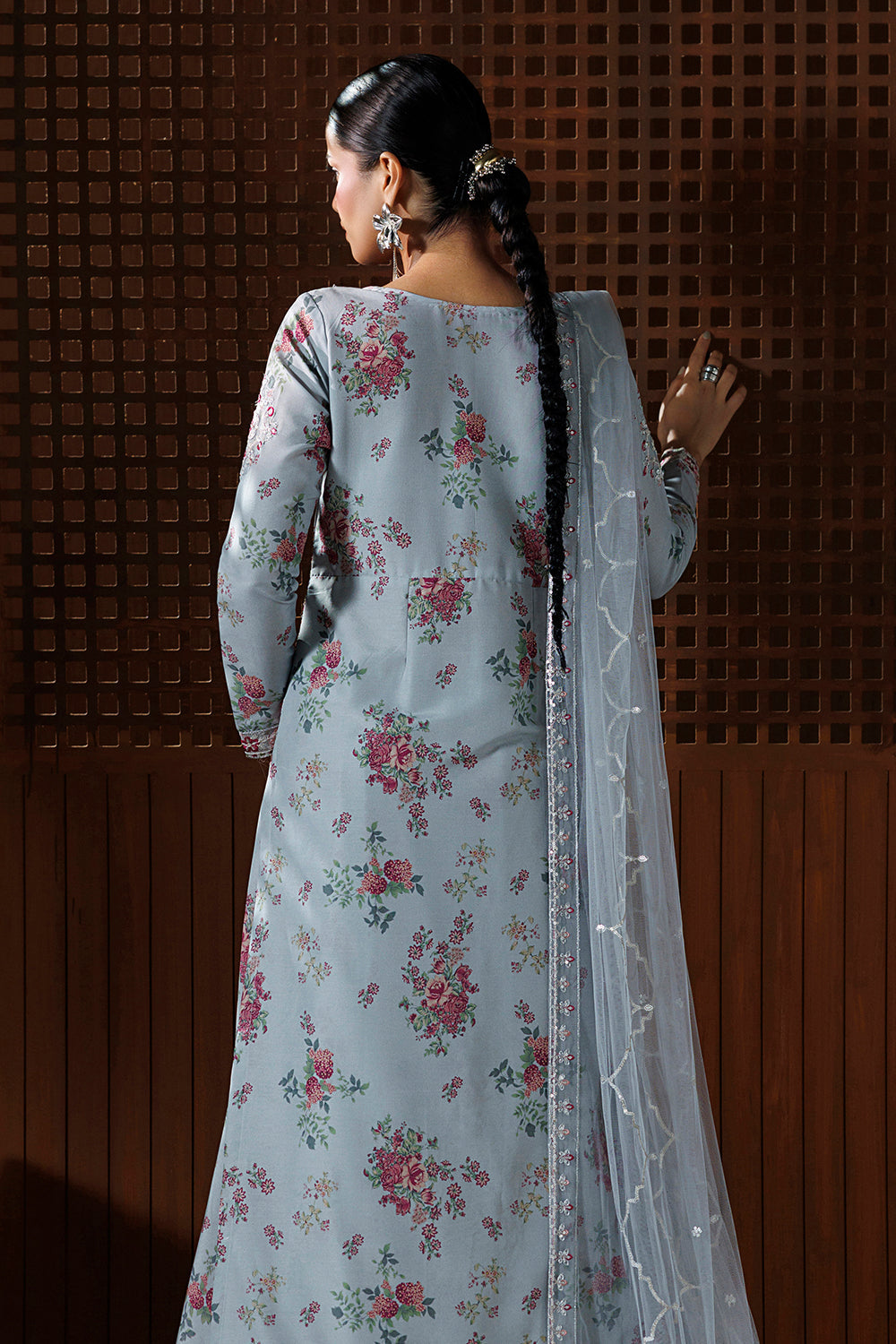 Ice Grey Embroidered Silk Blend 3 Piece Suit SL-26-21