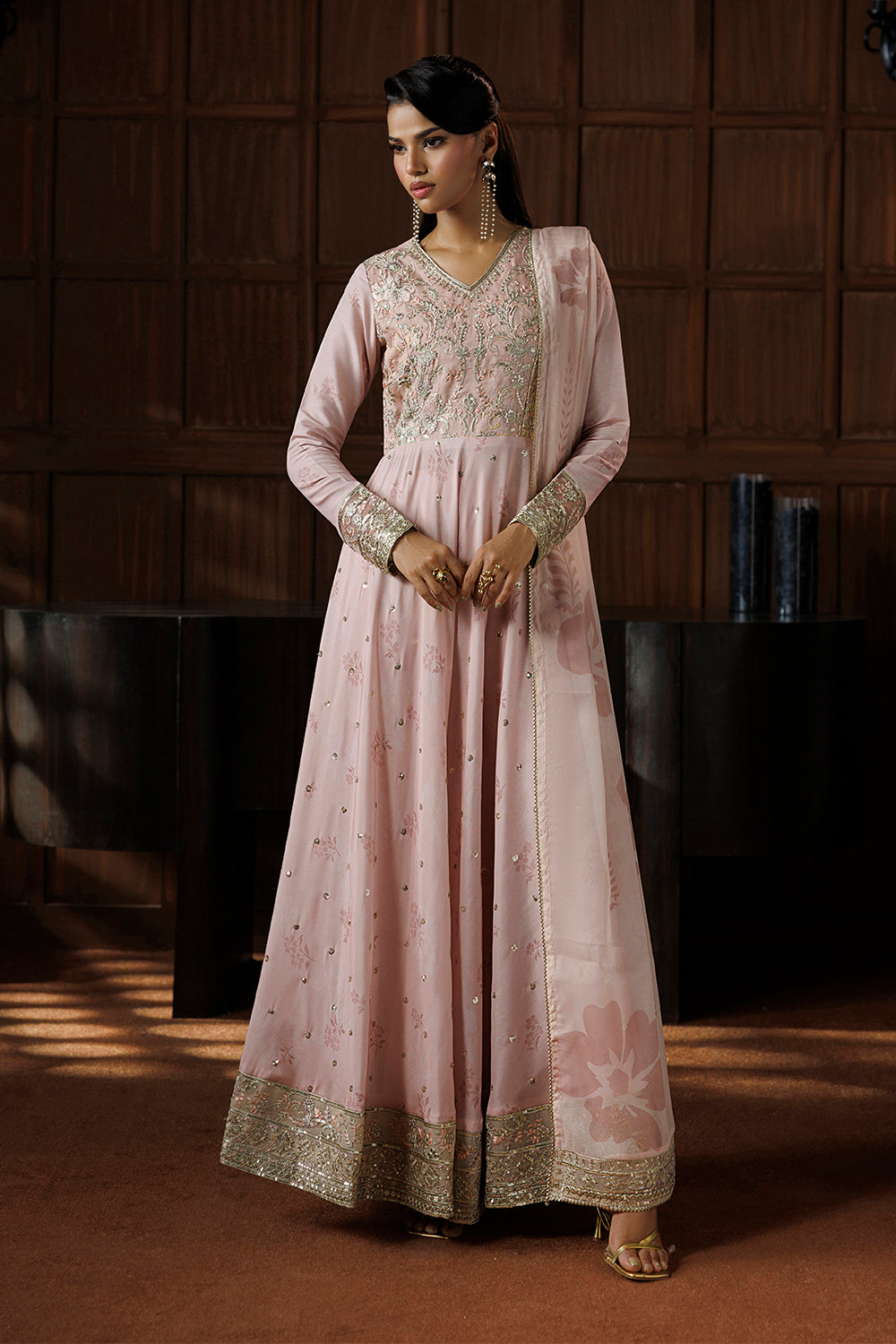 Peach Blush Embroidered Silk Blend 3 Piece Suit SL-26-22