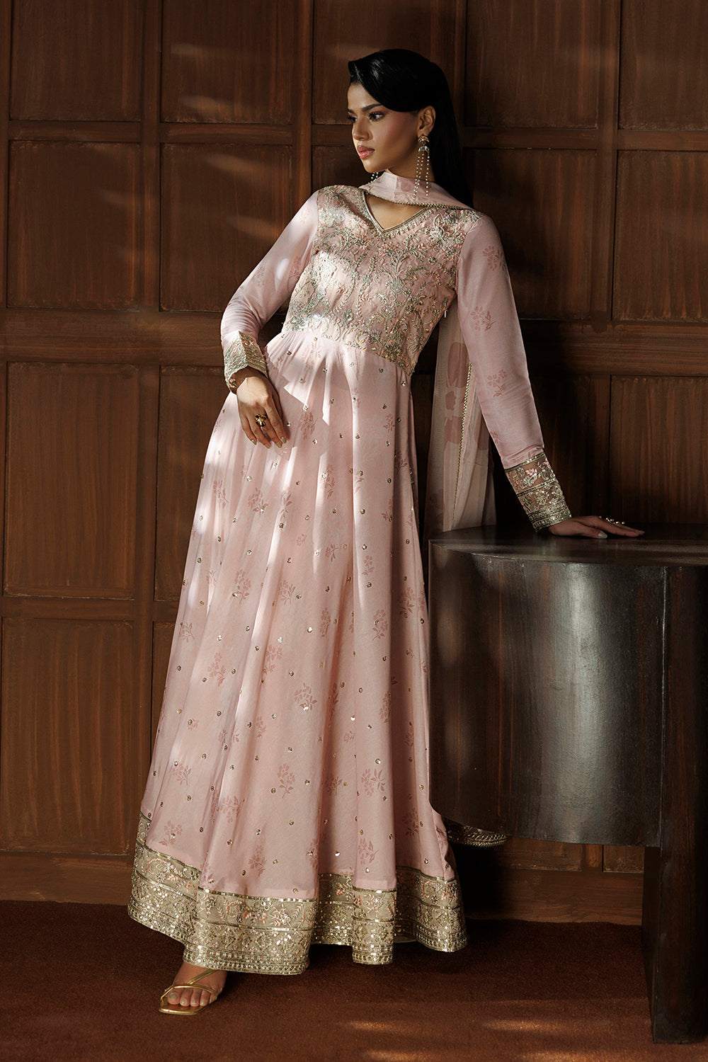 Peach Blush Embroidered Silk Blend 3 Piece Suit SL-26-22