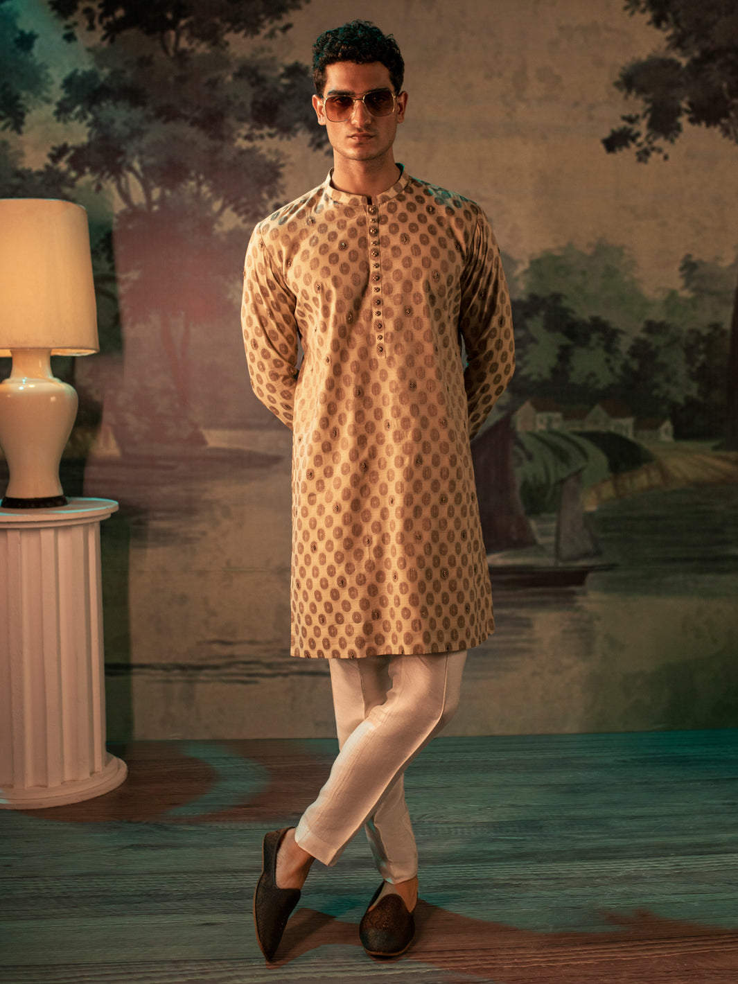 Fawn Blended Formal Kurta - AL-K-SP-035