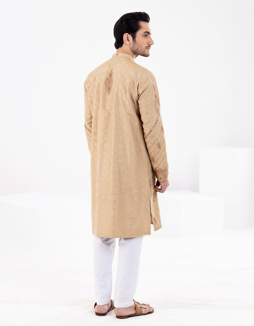 Beige Blended Formal Kurta - AL-K-SP-058