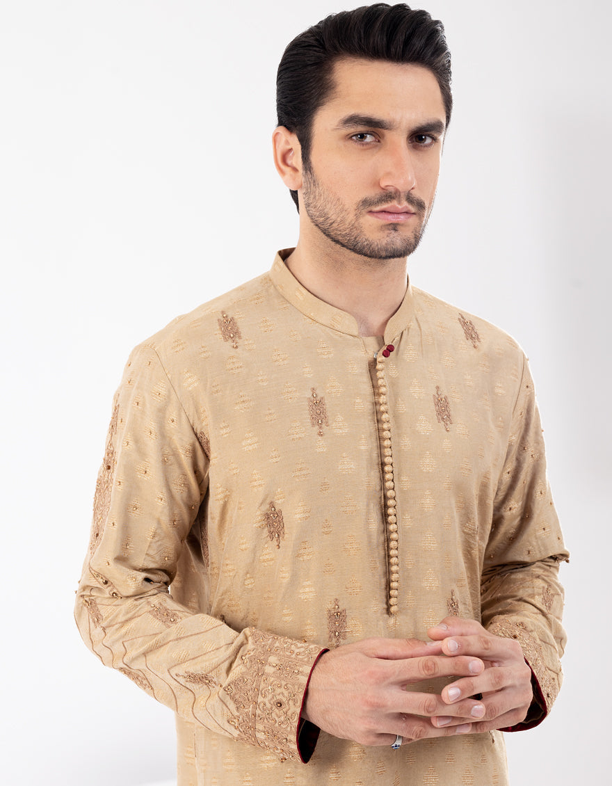 Beige Blended Formal Kurta - AL-K-SP-058