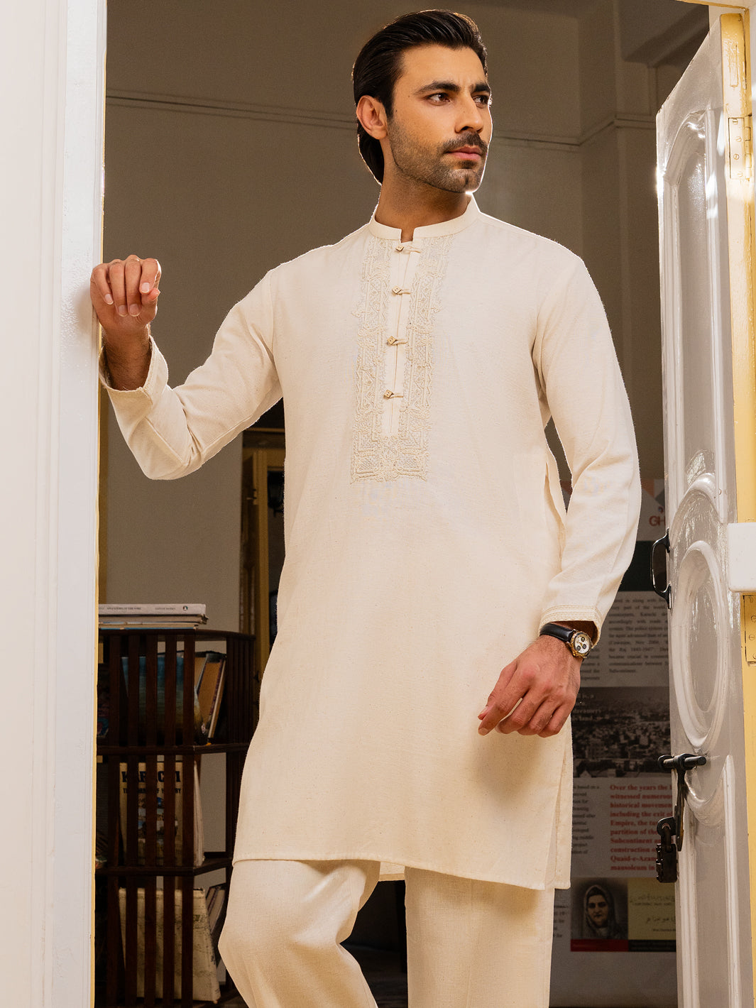Cream Blended Formal Kurta - AL-K-SP-060