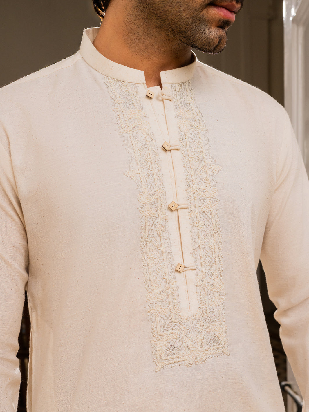 Cream Blended Formal Kurta - AL-K-SP-060