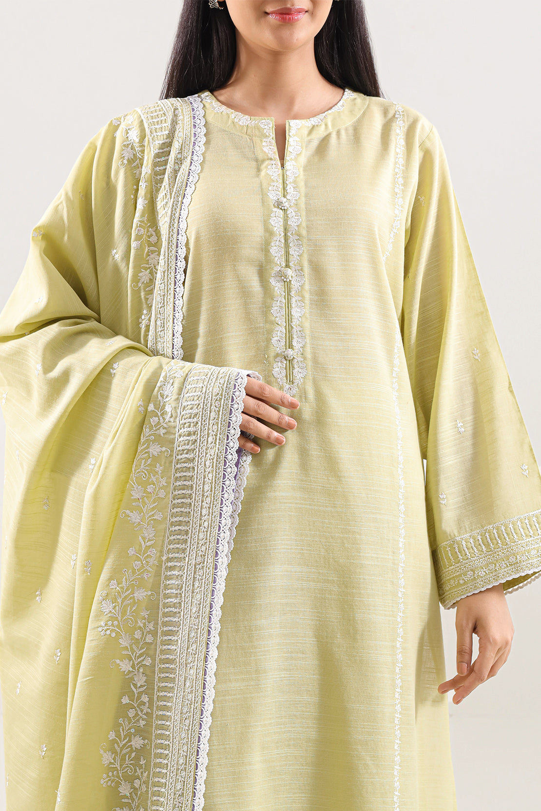 Solid Embroidered Soft Touch Cotton Stitched 3 Piece88069