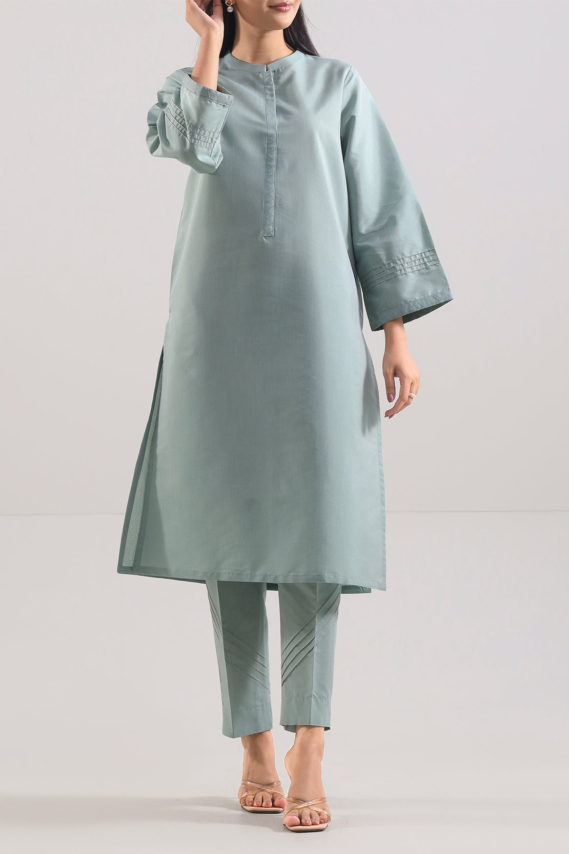 Solid Cotton Stitched 2 Piece (Shirt/Trouser)116910