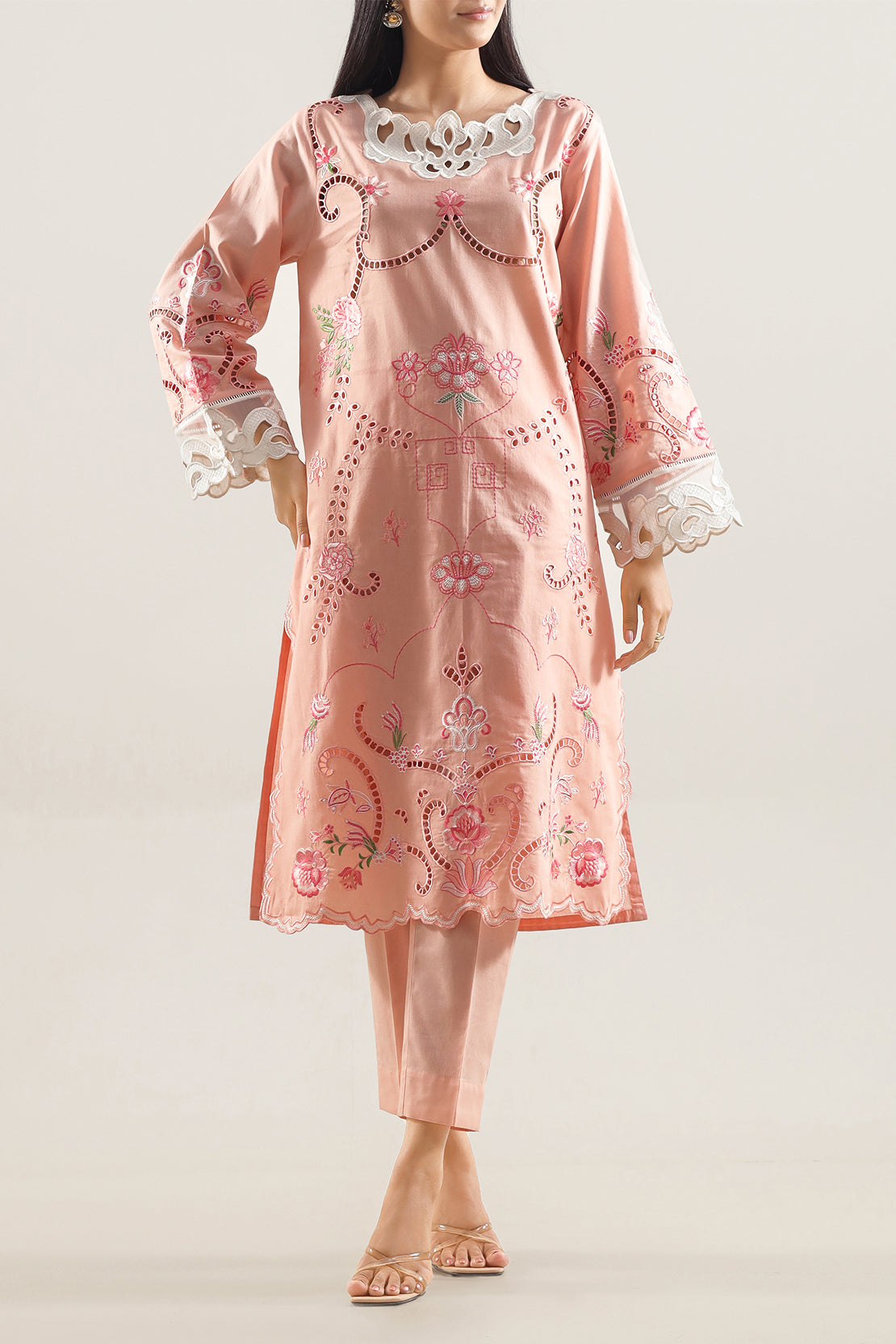 Solid Embroidered Cambric Stitched 2 Piece (Shirt/Trouser)124911