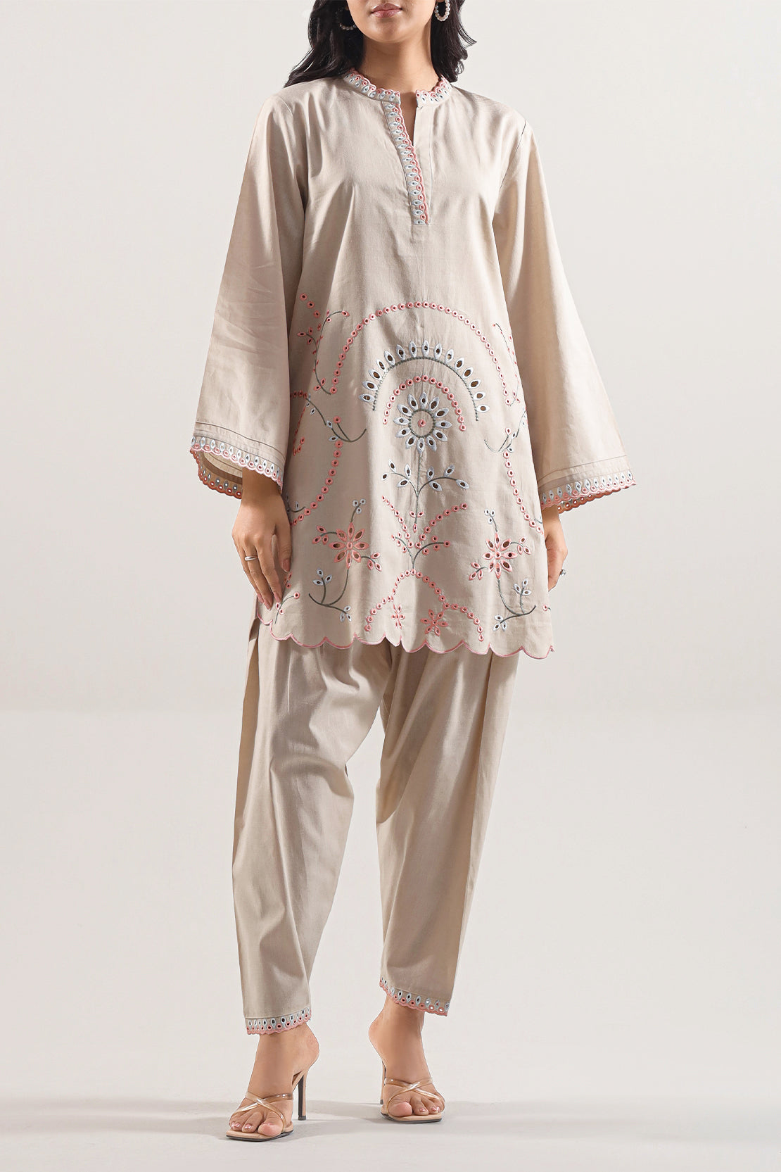 Solid Embroidered Cambric Stitched 2 Piece (Shirt/Trouser)124731