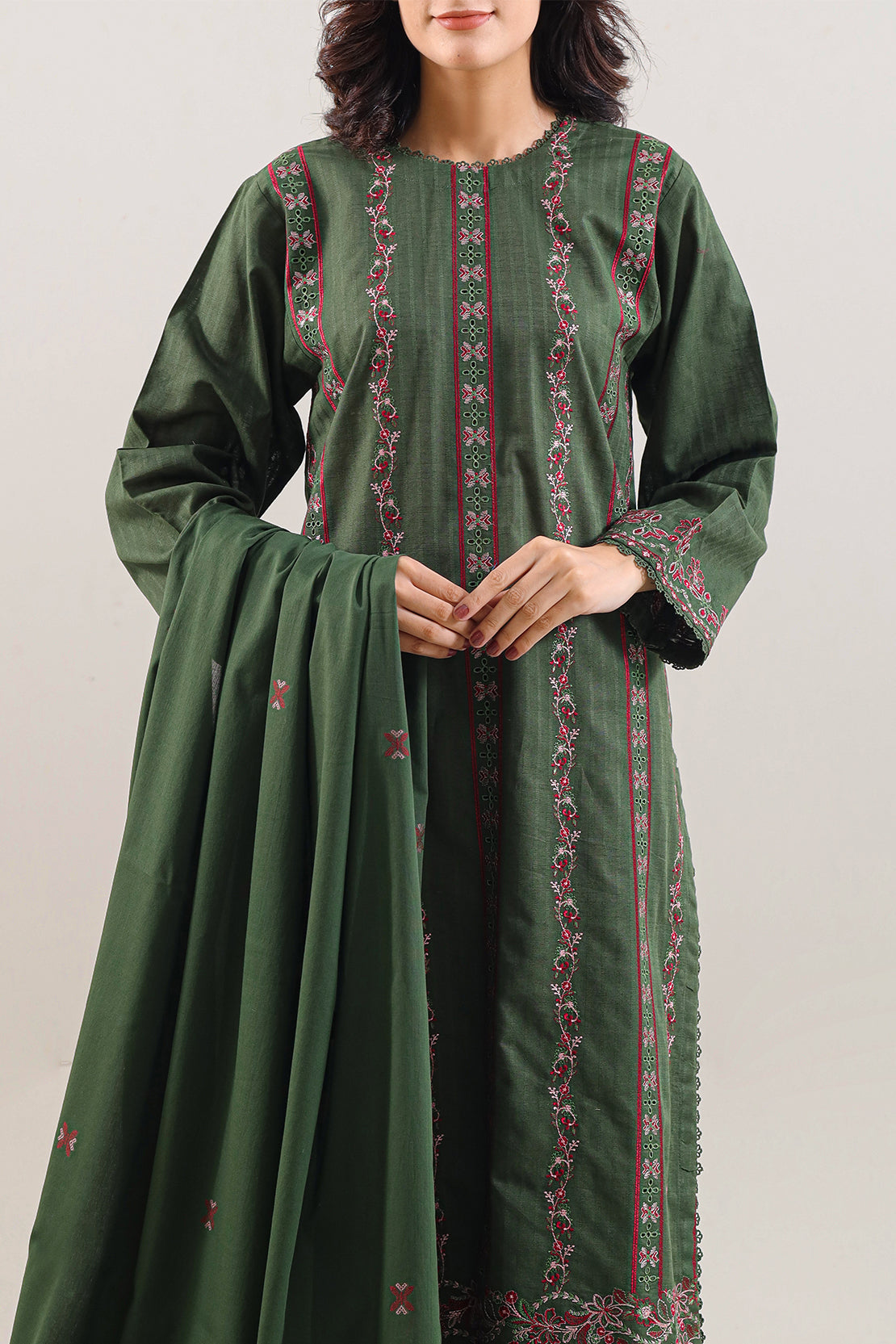 Luxury Pret Embroidered Slub Cotton Stitched 3 Piece124444