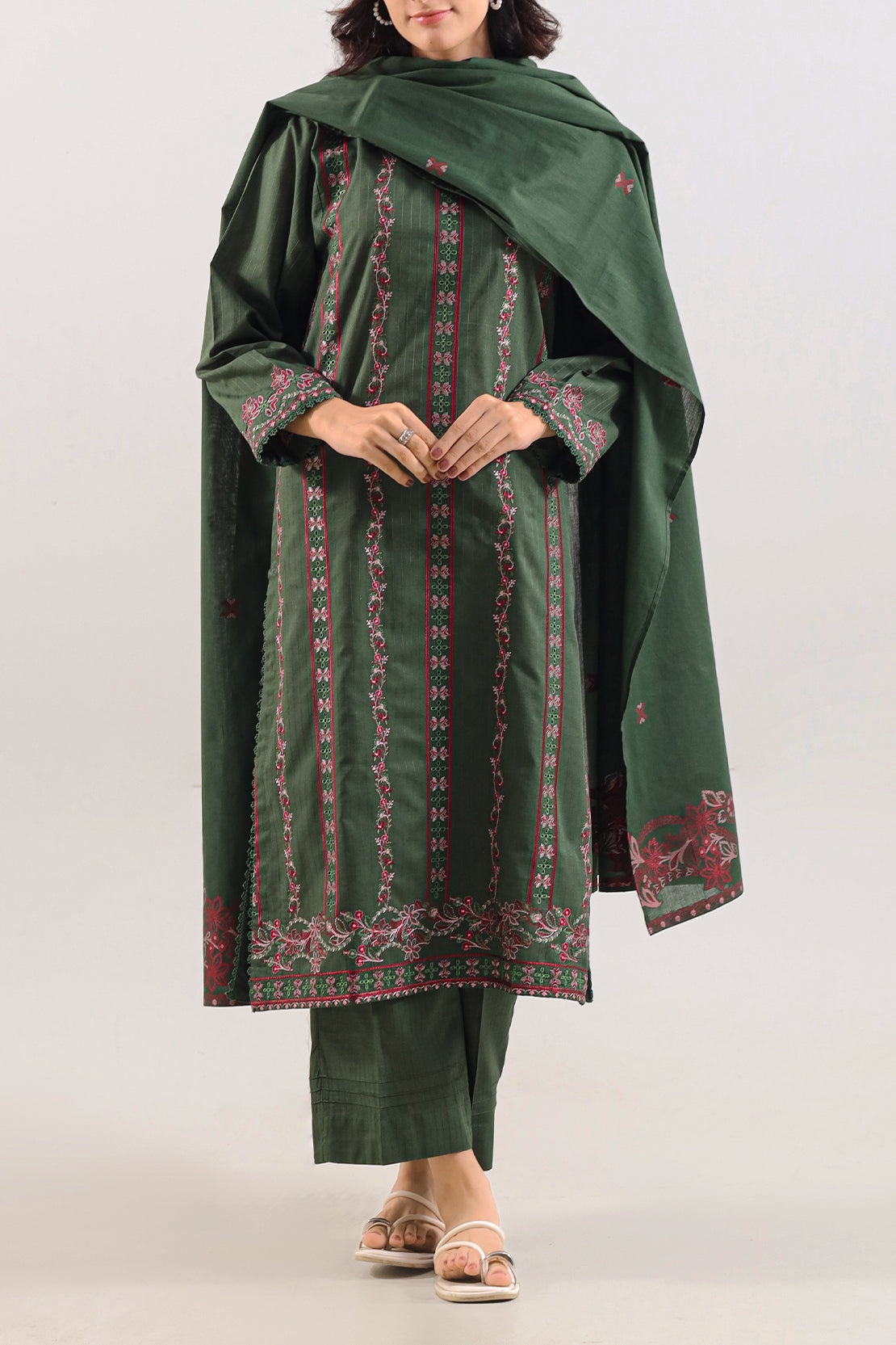 Luxury Pret Embroidered Slub Cotton Stitched 3 Piece125508