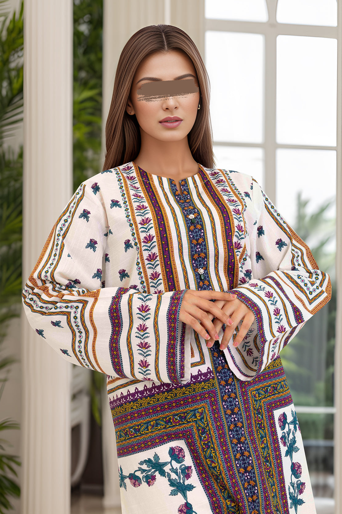 Printed Slub Cotton Stitched Shirt49145