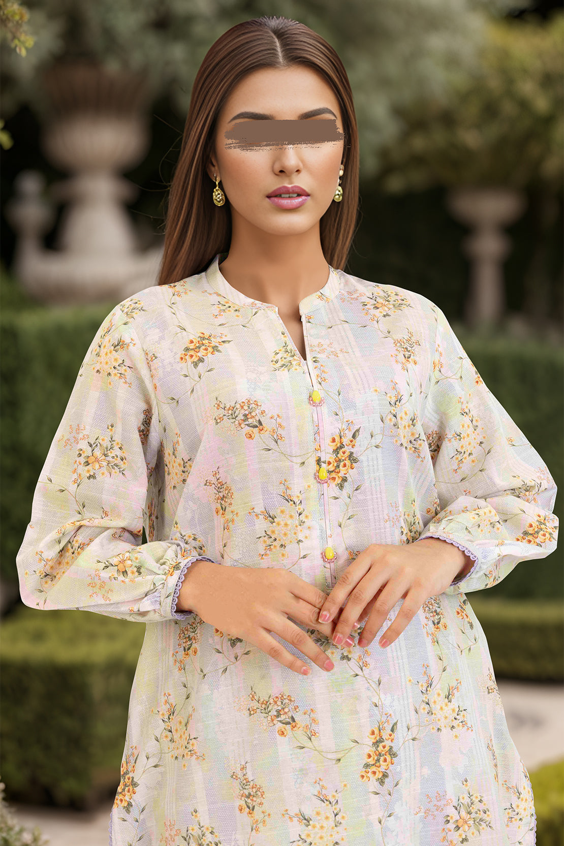 Printed Slub Cotton Stitched Shirt50925