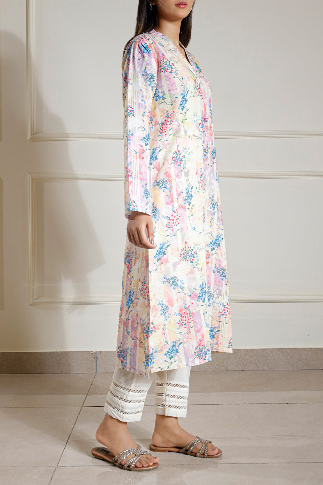 Printed Slub Cotton Stitched Shirt50436