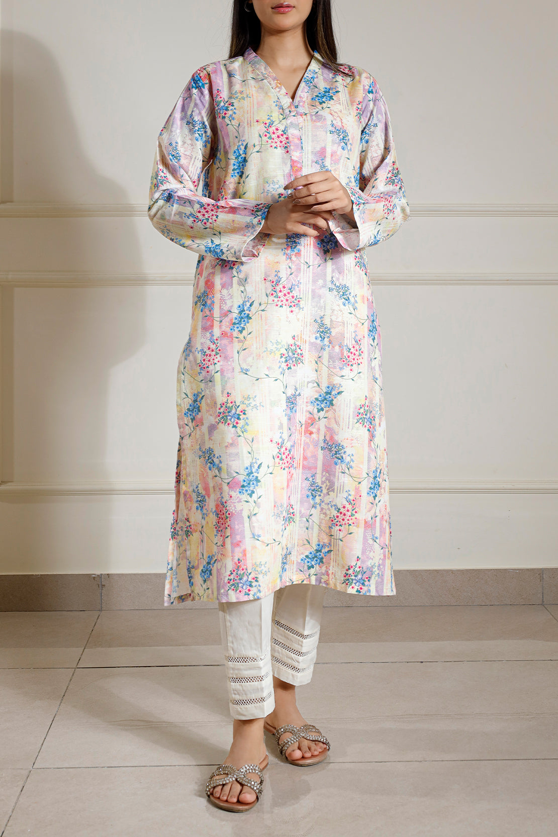 Printed Slub Cotton Stitched Shirt50436