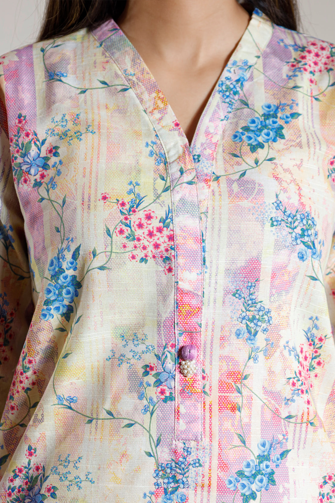 Printed Slub Cotton Stitched Shirt50436