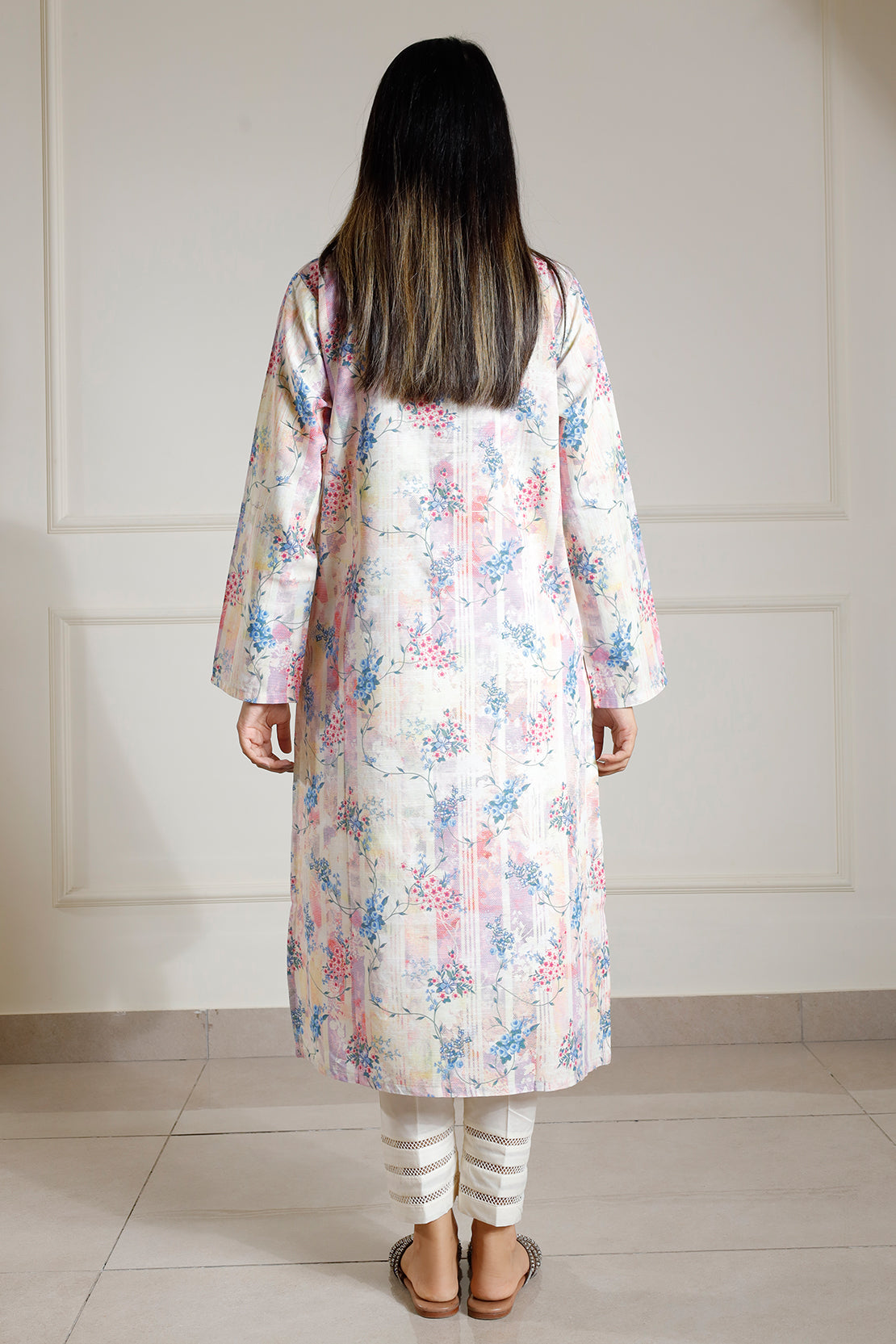 Printed Slub Cotton Stitched Shirt50436
