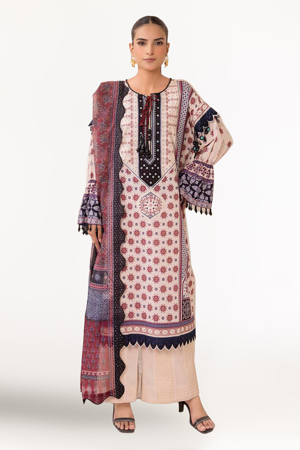 3 Piece Unstitched Embroidered Printed Lawn Suit