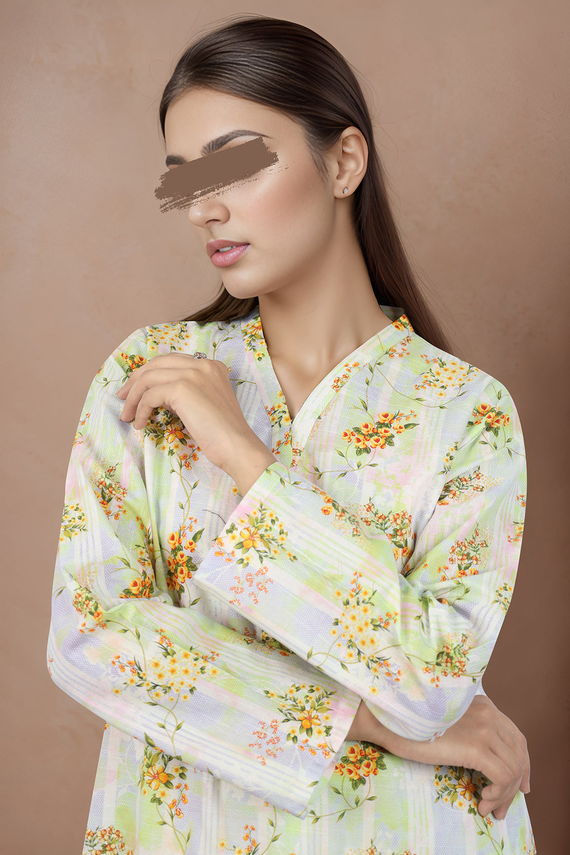 Printed Slub Cotton Stitched Shirt50412