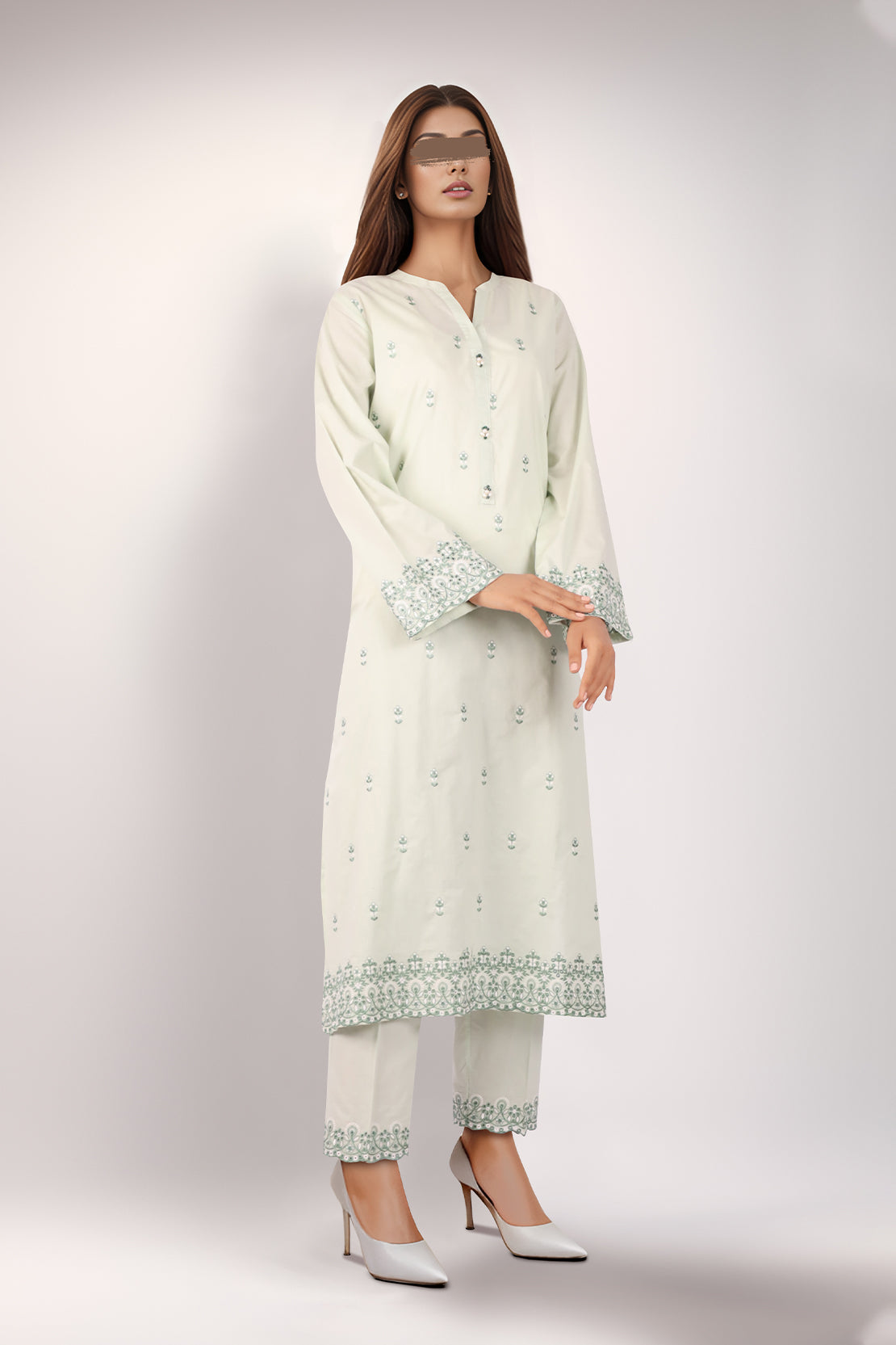 Solid Emb Cotton Stitched 2 Piece (Shirt/Trouser)53998