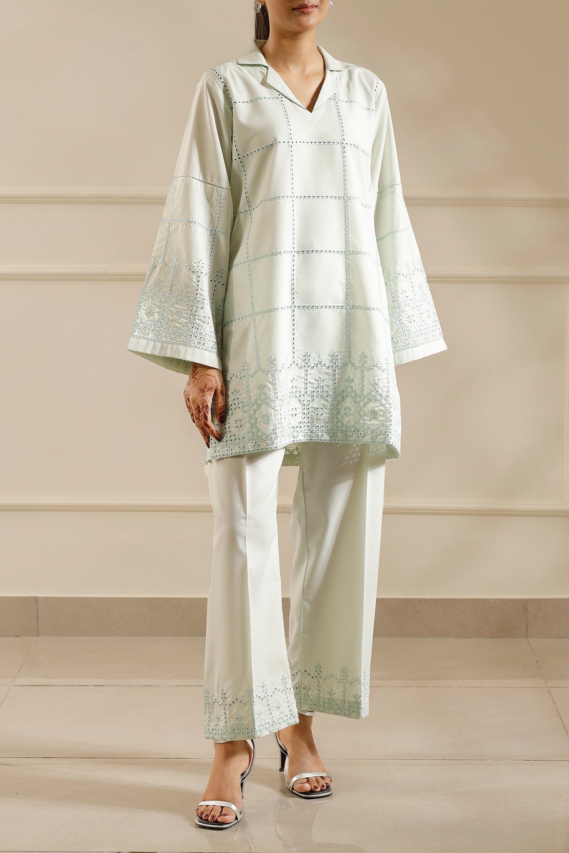 Solid Embroidered Easy Care Weave Stitched 2 Piece (Shirt/Trouser)62679