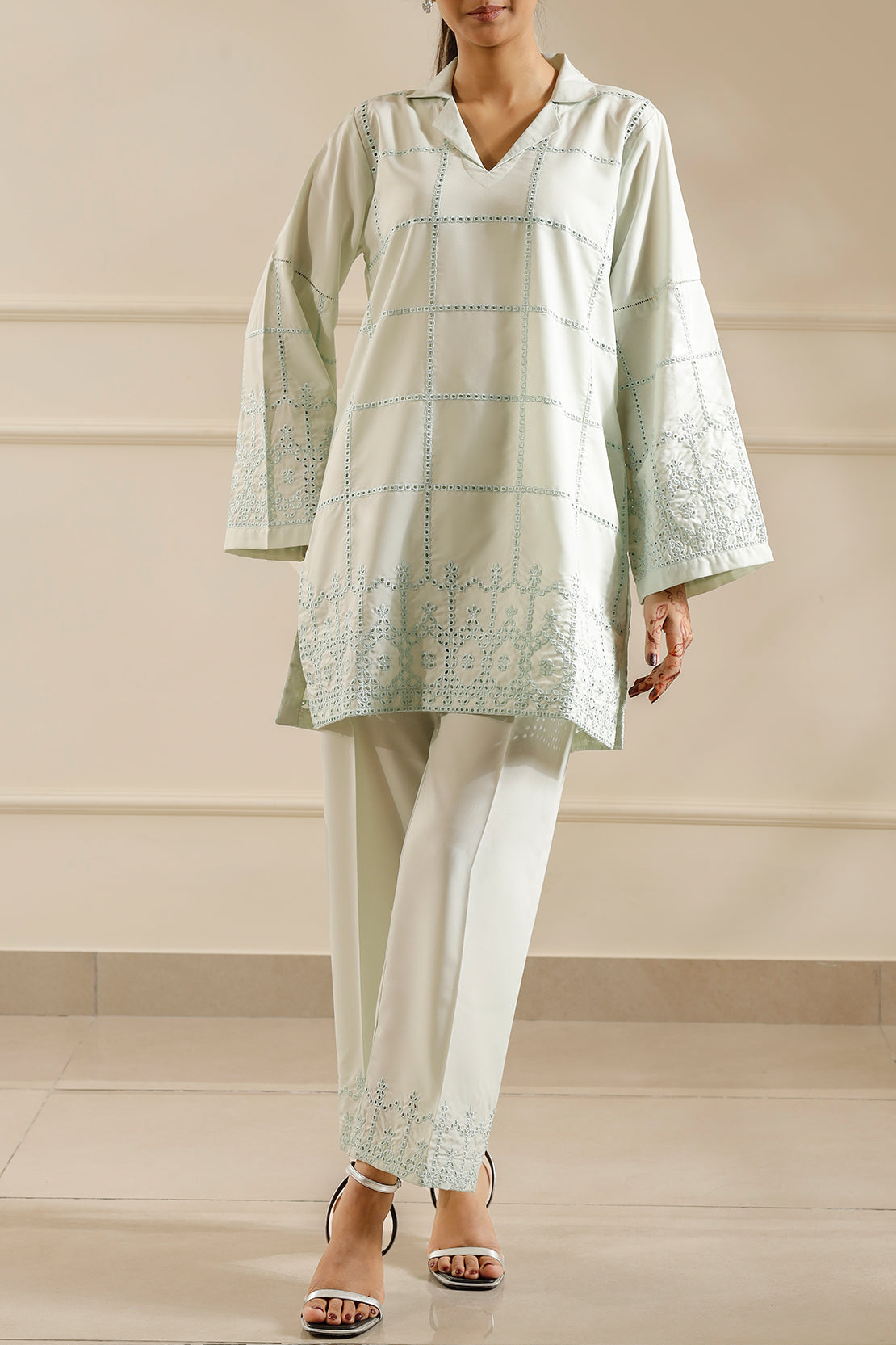 Solid Embroidered Easy Care Weave Stitched 2 Piece (Shirt/Trouser)62679