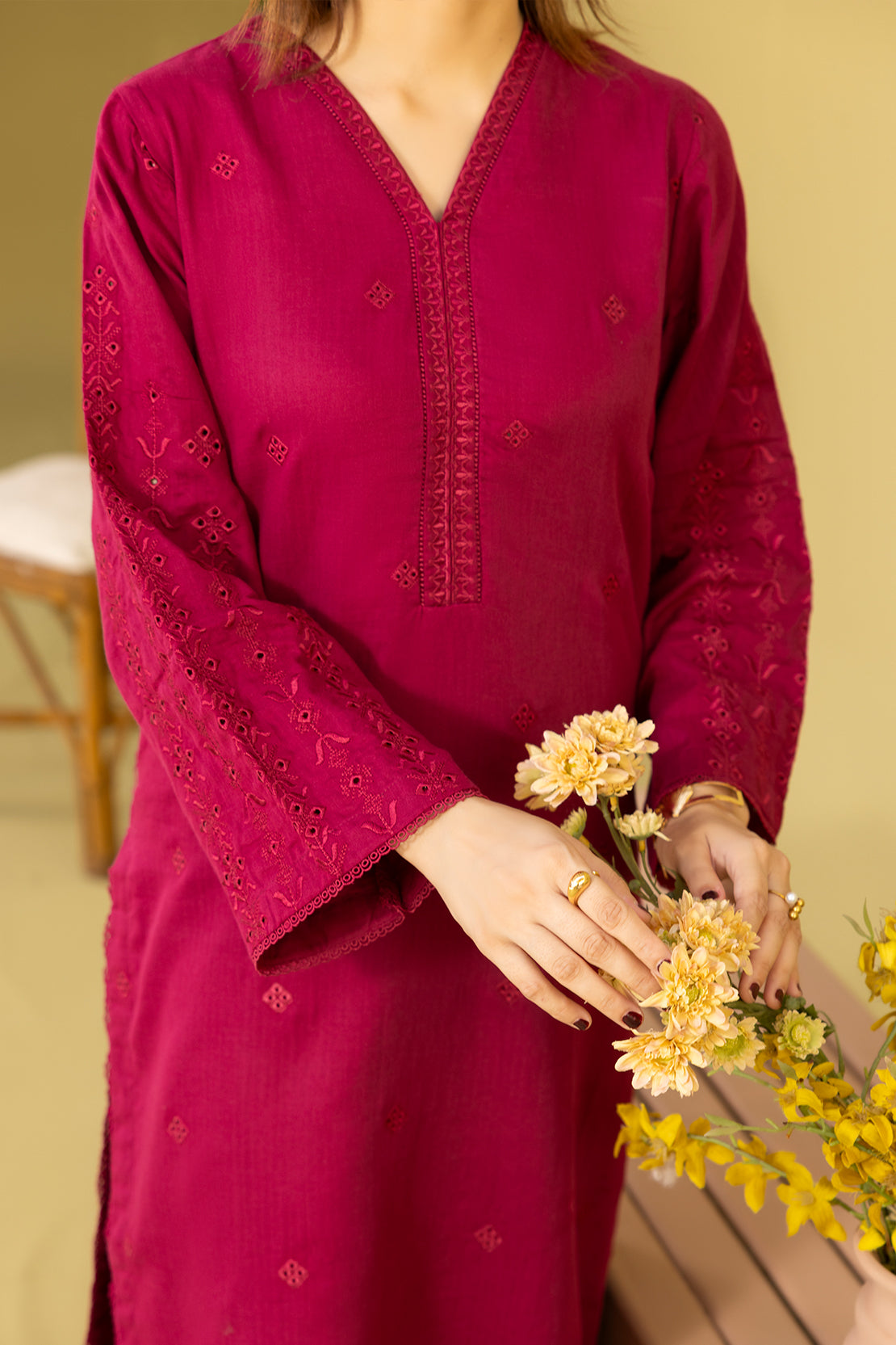 Solid Embroidered Cotton Stitched 2 Piece (Shirt/Trouser)62411